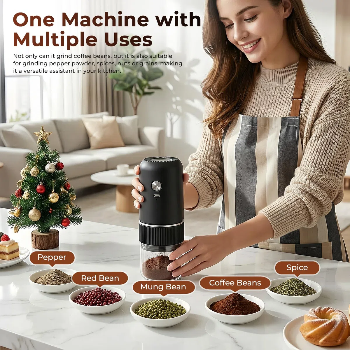 Molinillo de Café Eléctrico, USB Rechargeable Molinillo de Cafe con Mecanismo de Cerámica, Grosor Ajustable Moledor de Cafe Portátil Molino Café Expreso Eléctrico para Hogar, Oficina