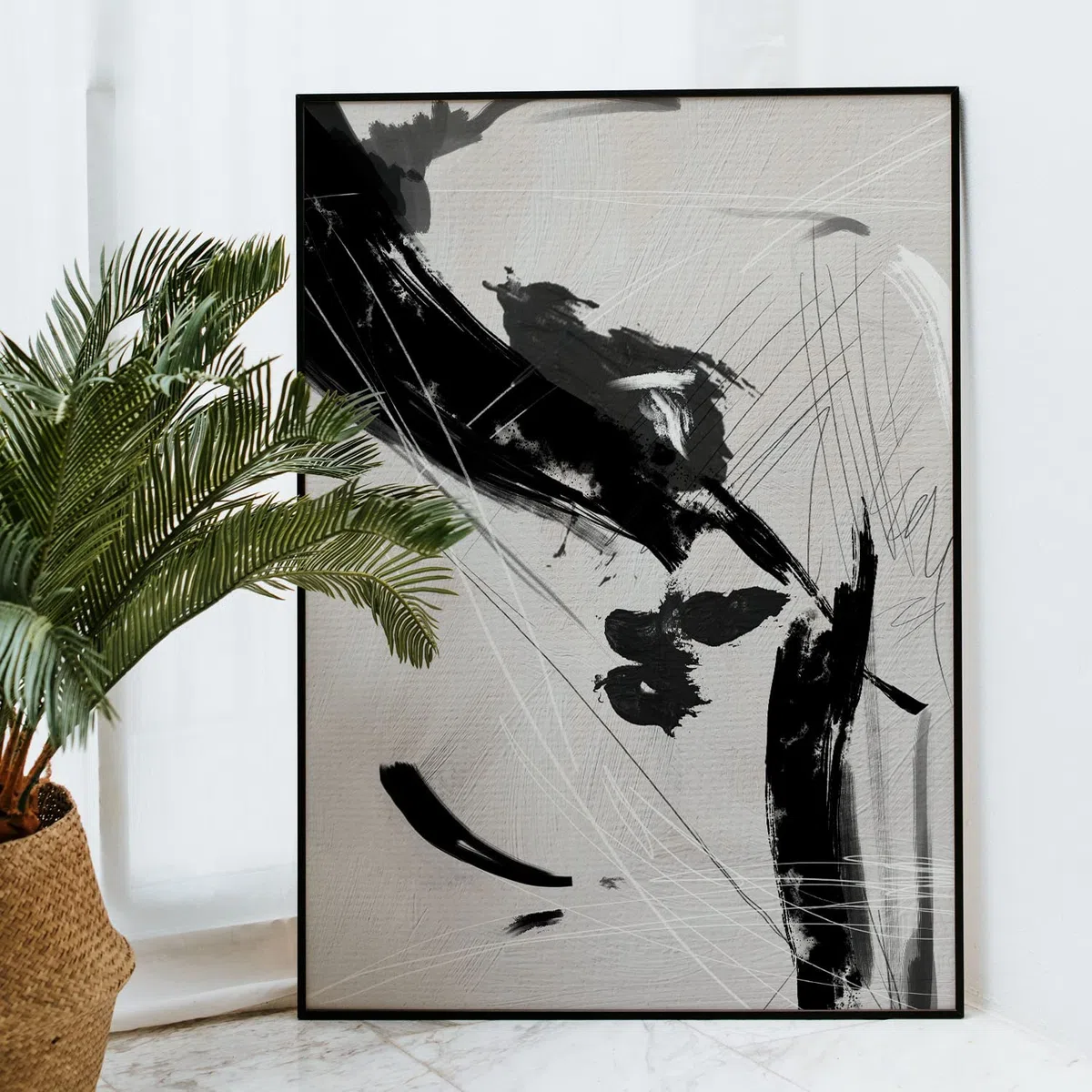Nacnic Lamina artistica decorativa con ilustración de Exposición Kline 1 tamaño A3 con marco negro estilo Abstracto para decorar el hogar, salón, habitaciones, estudios...