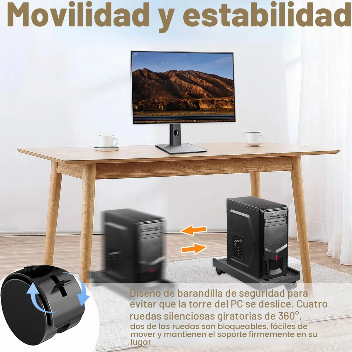 Soporte para CPU, Soporte Móvil Ajustable para CPU y Torre de PC con 4 Ruedas Giratorias con Bloqueo - Ajustable(20-30cm), Soporta hasta 30kg, Ideal para Hogar, Oficina y Estación de Gaming