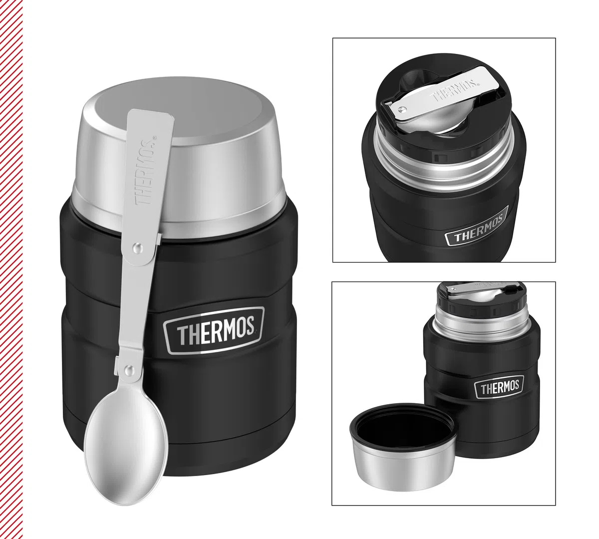 Recipiente para Alimentos de Acero Inoxidable de Thermos, Acero Inoxidable, Negro, 9,3 x 9,3 x 14,2 cm