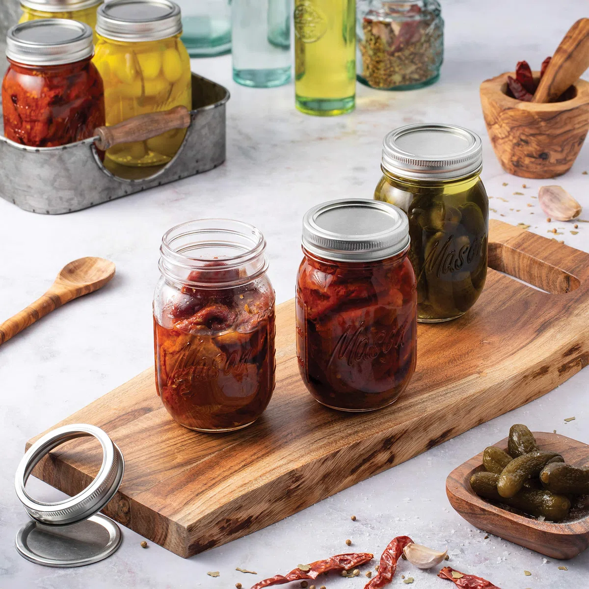 Tarros de vidrio de boca regular, 16 onzas (paquete de 5) frascos de vidrio con tapas herméticas de metal plateado y bandas con marcas de medición, para conservar, preparación de comidas, avena,