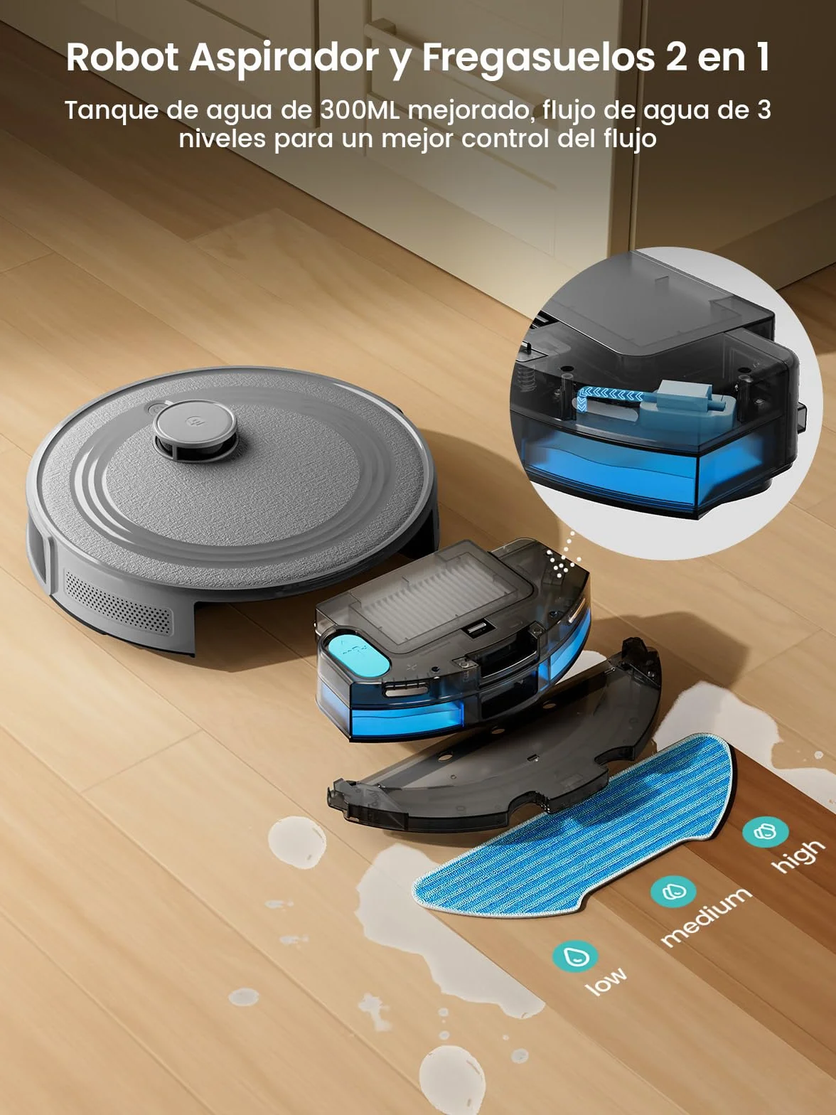 Lefant M2 Robot Aspirador y Fregasuelos 6000Pa, 160min Automático,Navegación Láser, Evitación PSD, Limpieza Personalizada, App/Alexa/WiFi, Ideal para Limpiar Mantas y Pelos Mascotas