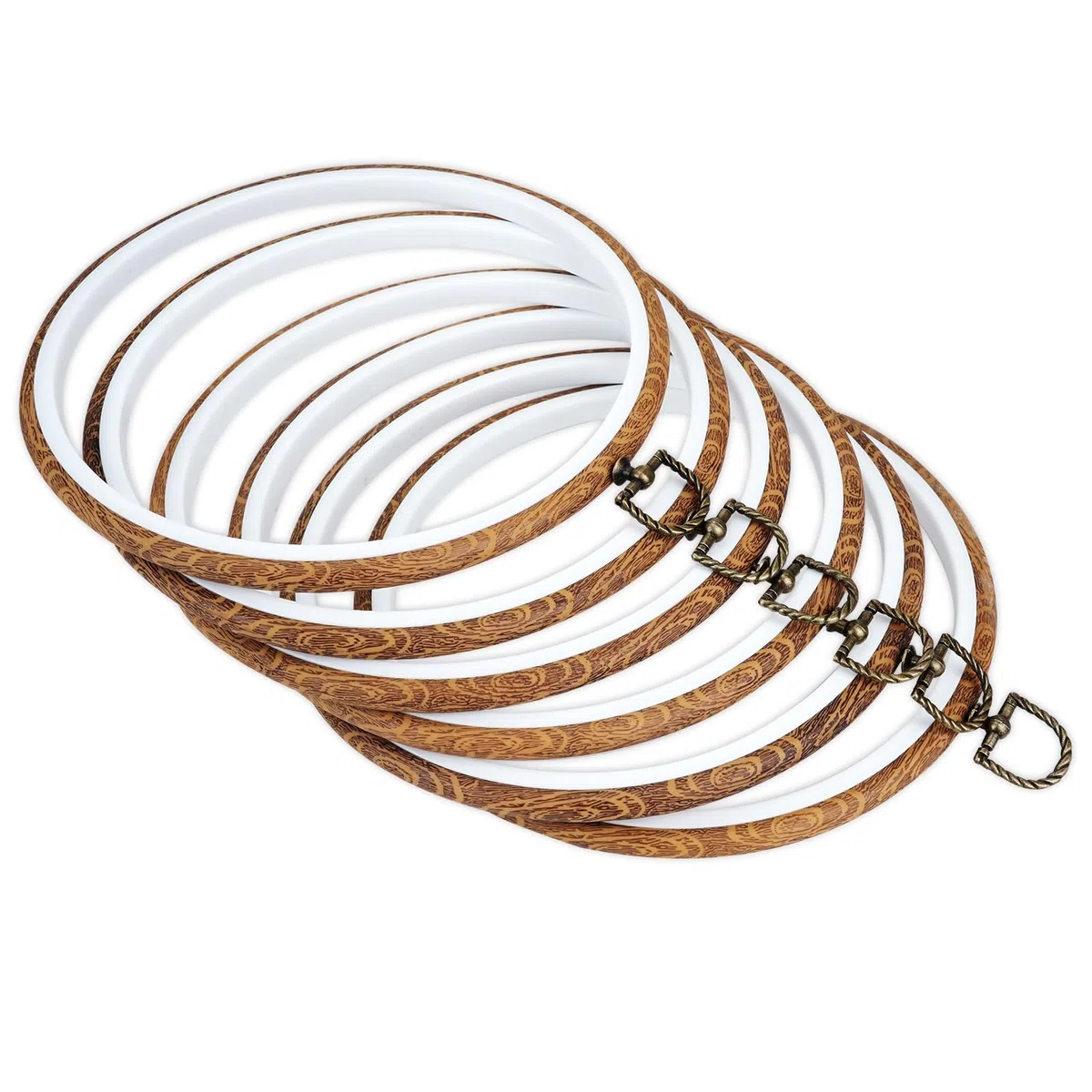 6 aros de bordado de madera, marco de exhibición de bordado de madera, anillo de punto de cruz, aros redondos de bordado para manualidades, costura y adornos colgantes (20 cm)