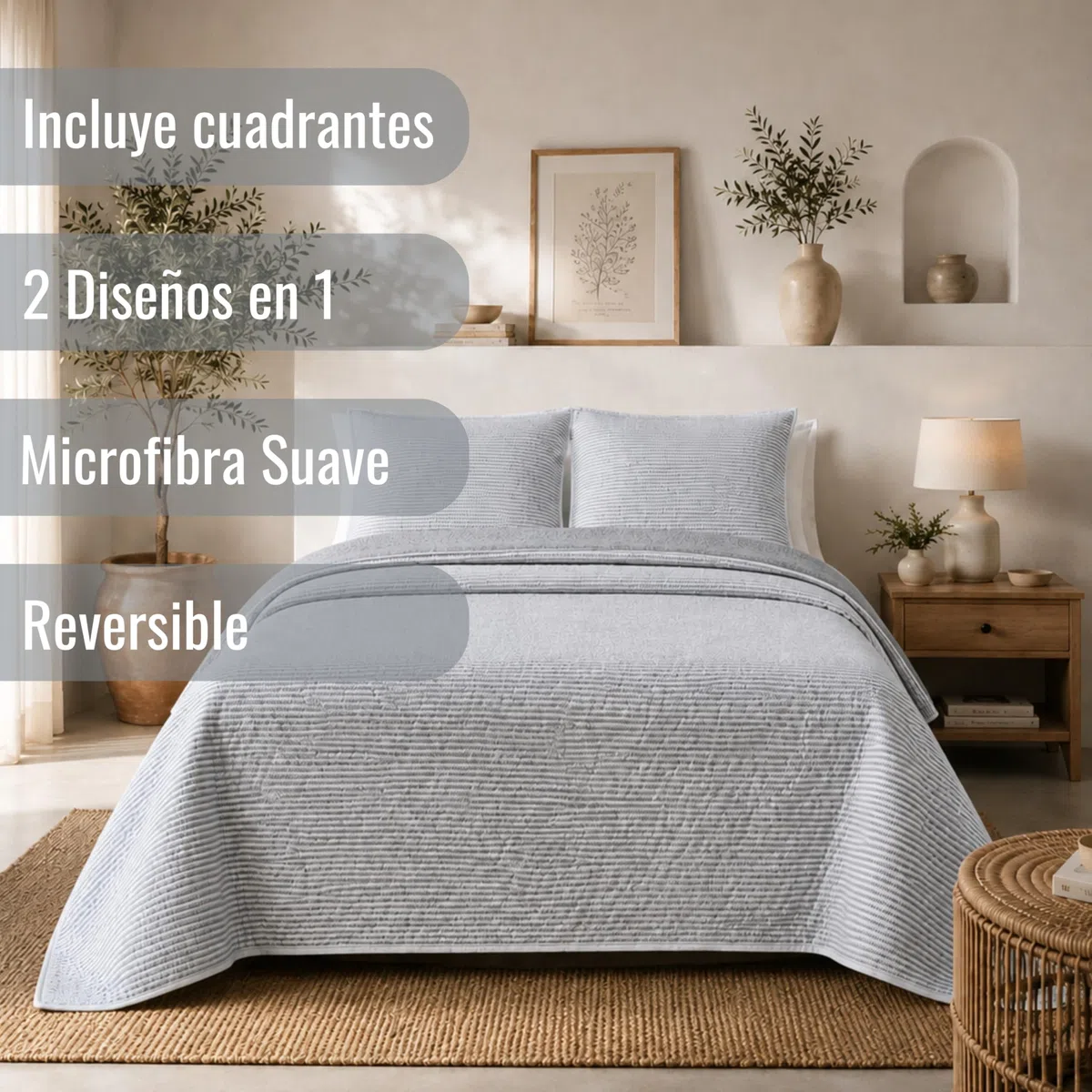 MONTSE INTERIORS Colcha Cama 150/160/180 de Verano Reversible con Cuadrantes | Cubrecama Ligero de Microfibra Acolchada para Cama | Bouti | Colcha Suave, Transpirable para Primavera y Entretiempo