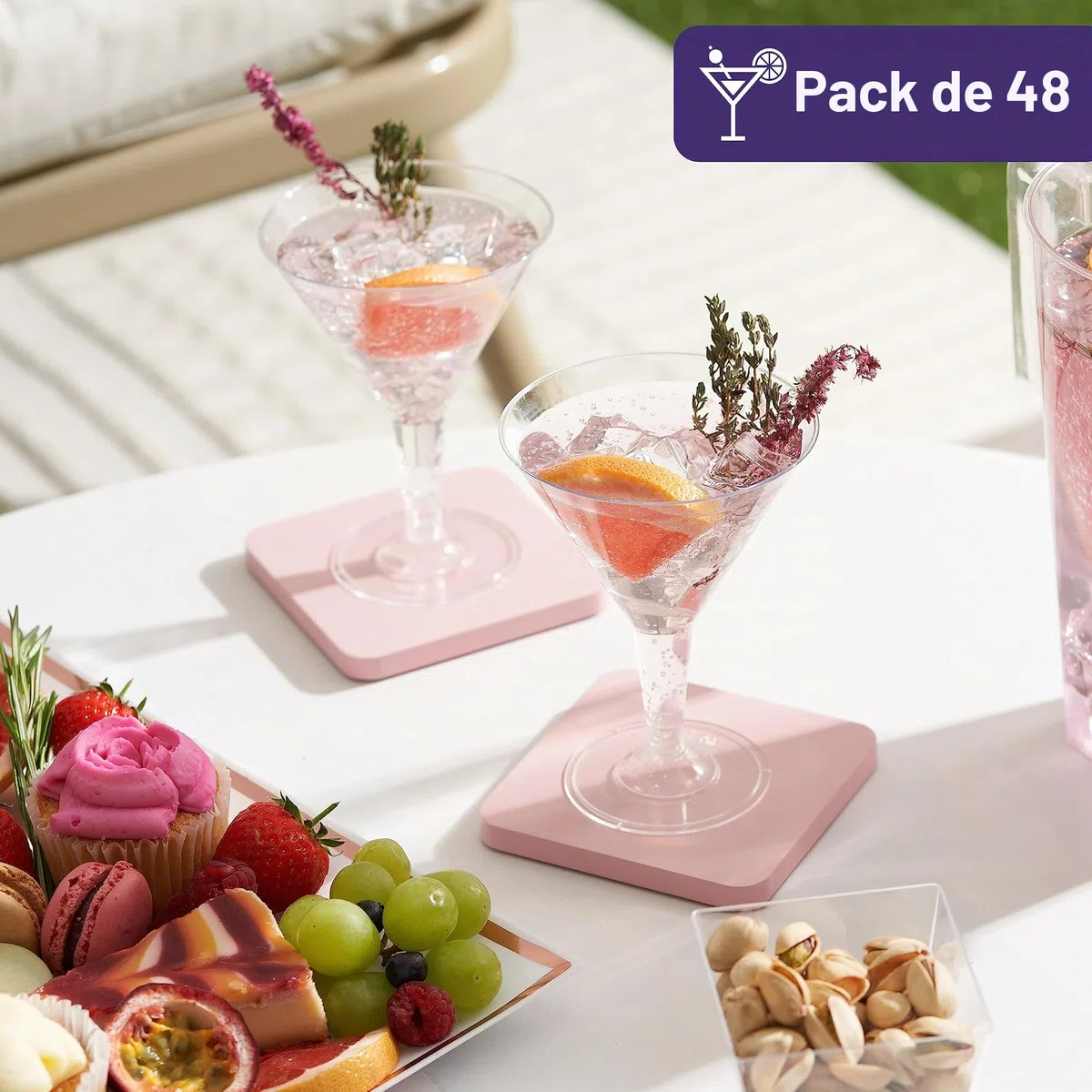 MATANA 48 Copas de Martini de Plástico, Copas de Coctel, 210ml - Vasos de Plástico Reutilizables y Elegantes para Cócteles y Postres - Cumpleaños, Bodas, Fiestas