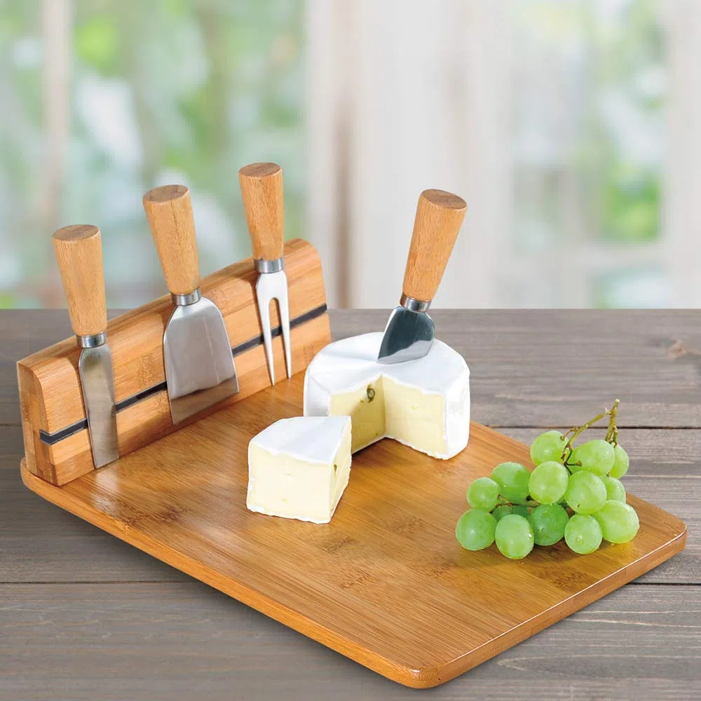 Kesper | Tabla de cortar queso con cubiertos, material: bambú, acero inoxidable, dimensiones: 30 x 20 x 8 cm, color: blanco | 58641 13