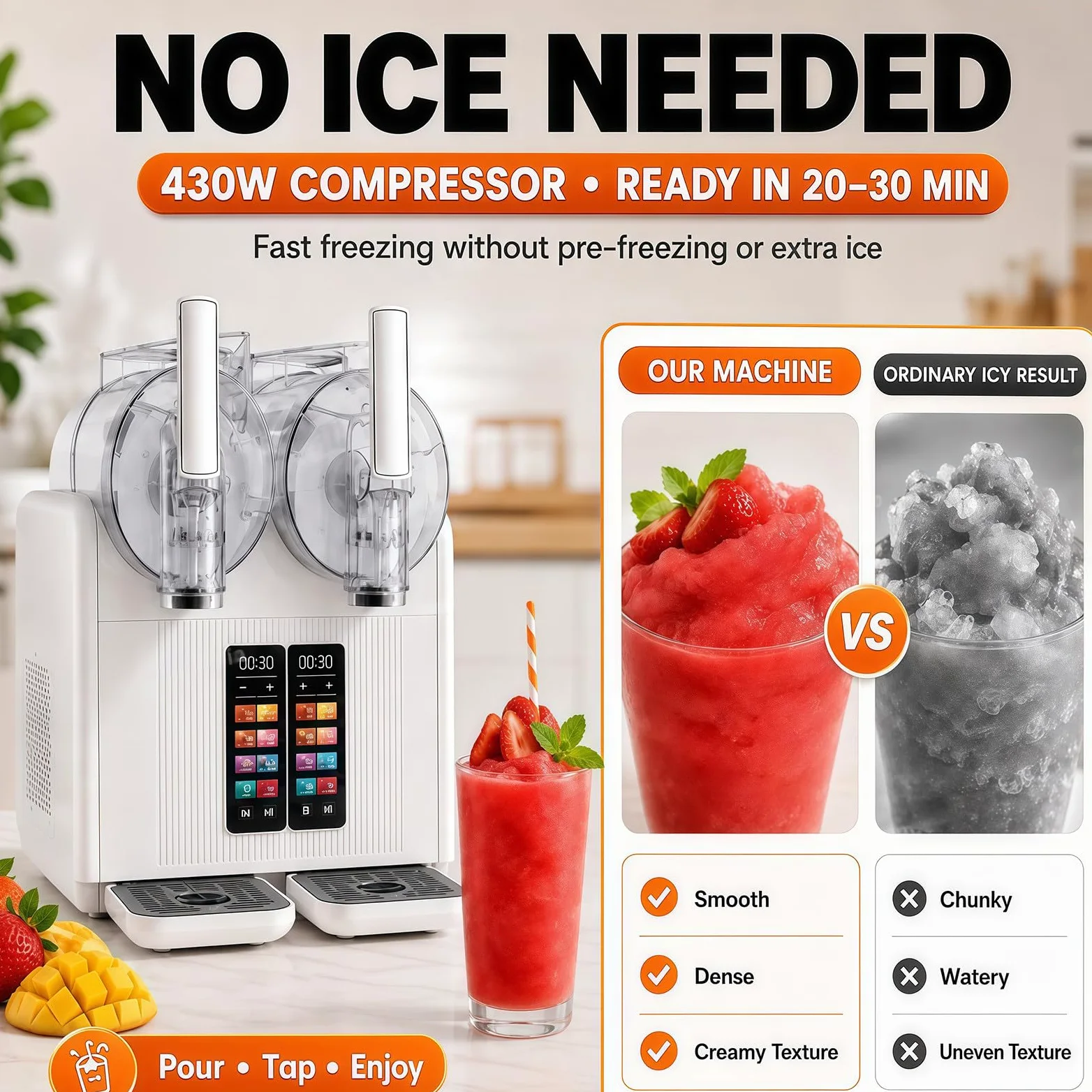 Máquina para Granizados y Slush 2 en 1, Máquina de Helado Soft Profesional con 2 Tanques, Dispensador Automático Táctil para Batidos, Smoothies, Helado y Bebidas Frías para Fiesta y Bar White