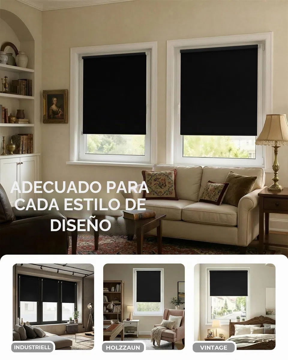 Victoria M. Tenebra Estor Opaco con o sin Taladrar, Incluye Material de Montaje, 150 x 160 cm (Ancho x Alto), Negro
