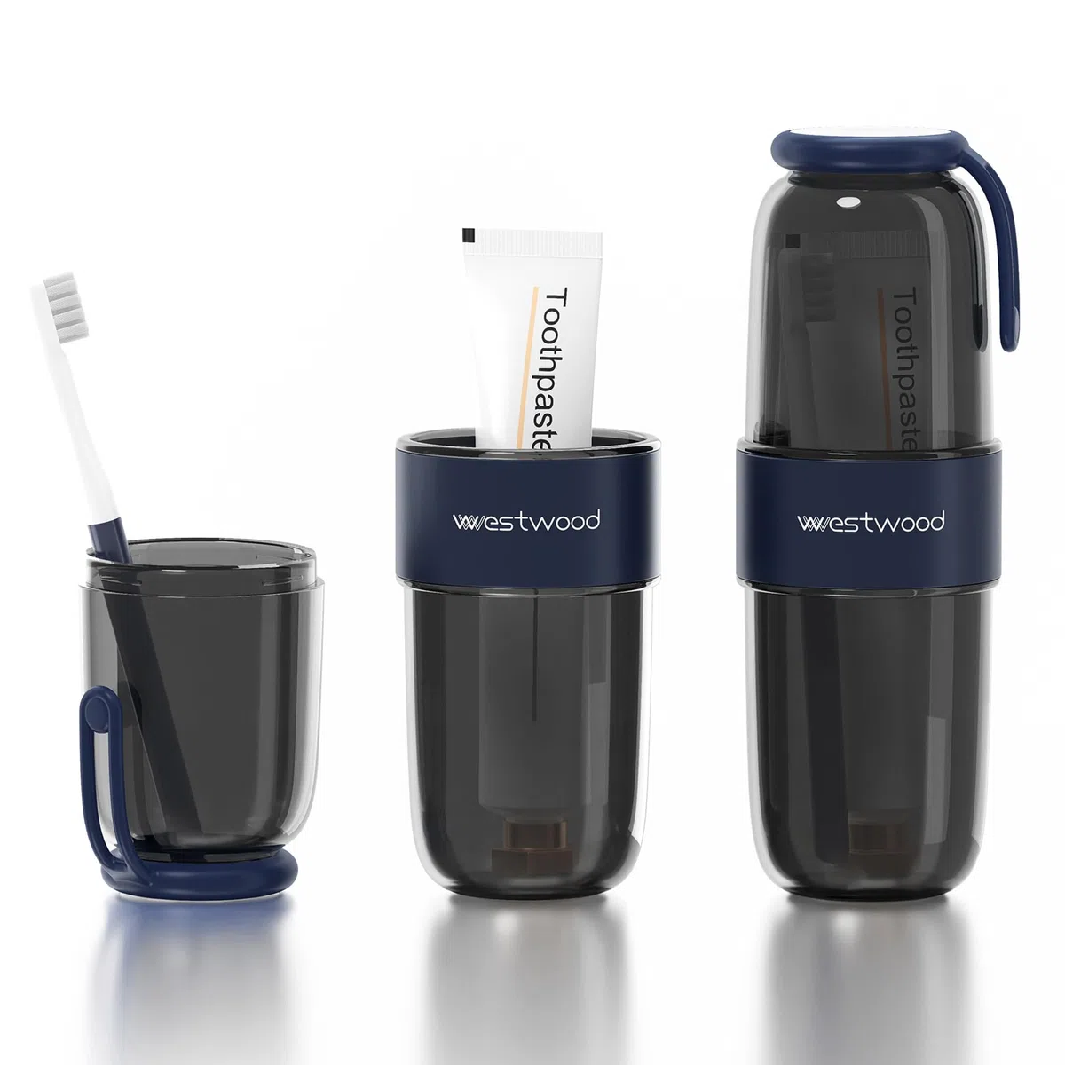 HyJeryty Estuche de plástico negro de lujo para cepillo de dientes de viaje con tapa, vaso portátil para cepillo de dientes de viaje, contenedor de almacenamiento para escuela, camping, viaje de