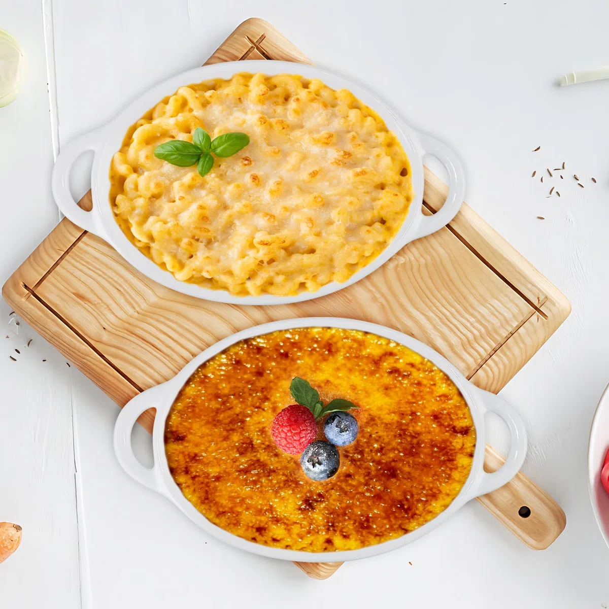 Juego de 4 platos de cerámica para hornear, 300 ml, pequeños con asas para horno, plato de lasaña de cerámica para pasta, tartas, quiche, pasteles, crema brulee, soufflé (18,5 x 11 x 4 cm)