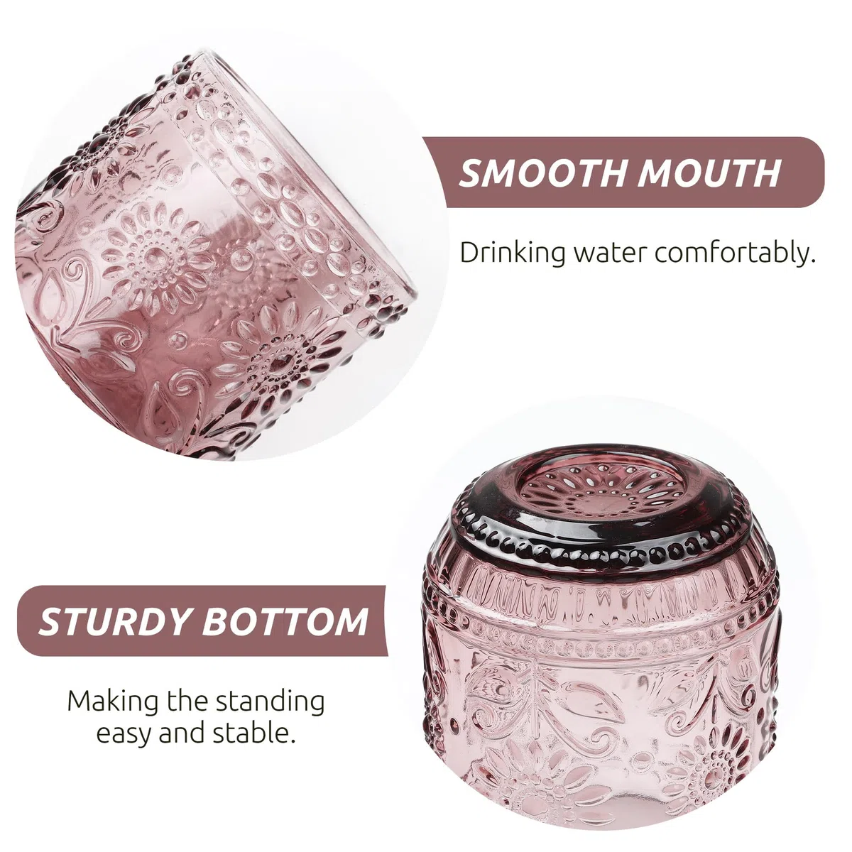 Joeyan Vasos Cristal Colorido,360ml Púrpura Vaso de Agua Modernos, Vaso de Vidrio con Estampado de Flores, Juego de 4 para Limonada Bebidas de Jugo Cola cóctel Cafe Sidra, Apto para Lavavajillas