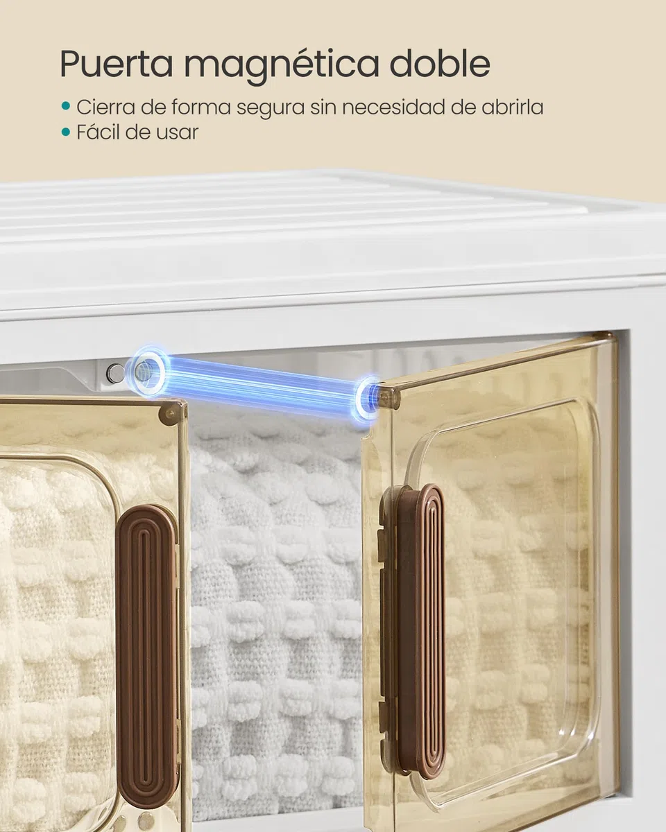 SONGMICS Cajas de Almacenamiento de 4 Niveles, Organizador con 1 Tapa, Cajas Apilables, con Ruedas, de Plástico, con Puerta Magnética, Blanco, 25 L por Nivel, RLB445WZ01