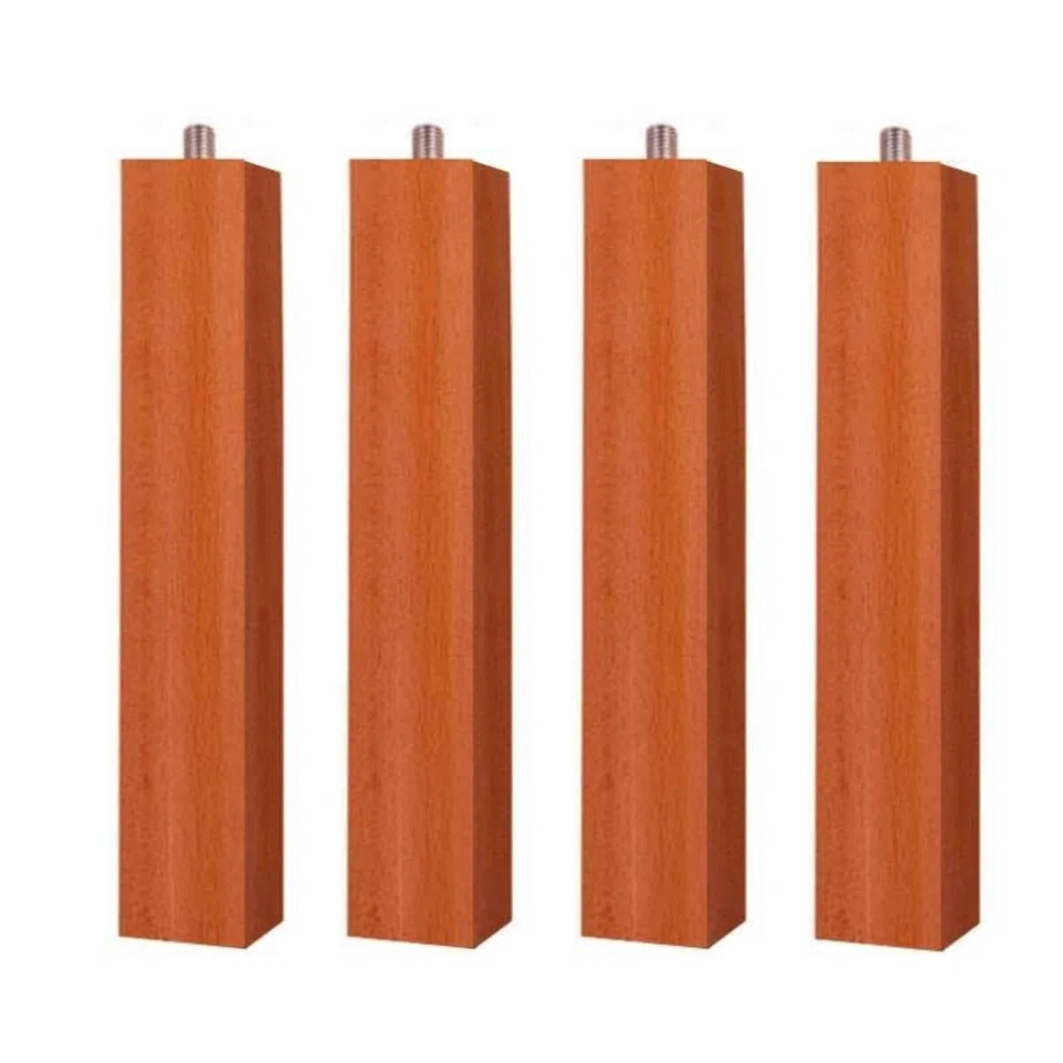 Miroytengo Juego de 4 Patas Cuadradas 25 cm para Somier o Base Tapizada con Rosca y Sistema Antiruido de Madera en Color Cerezo