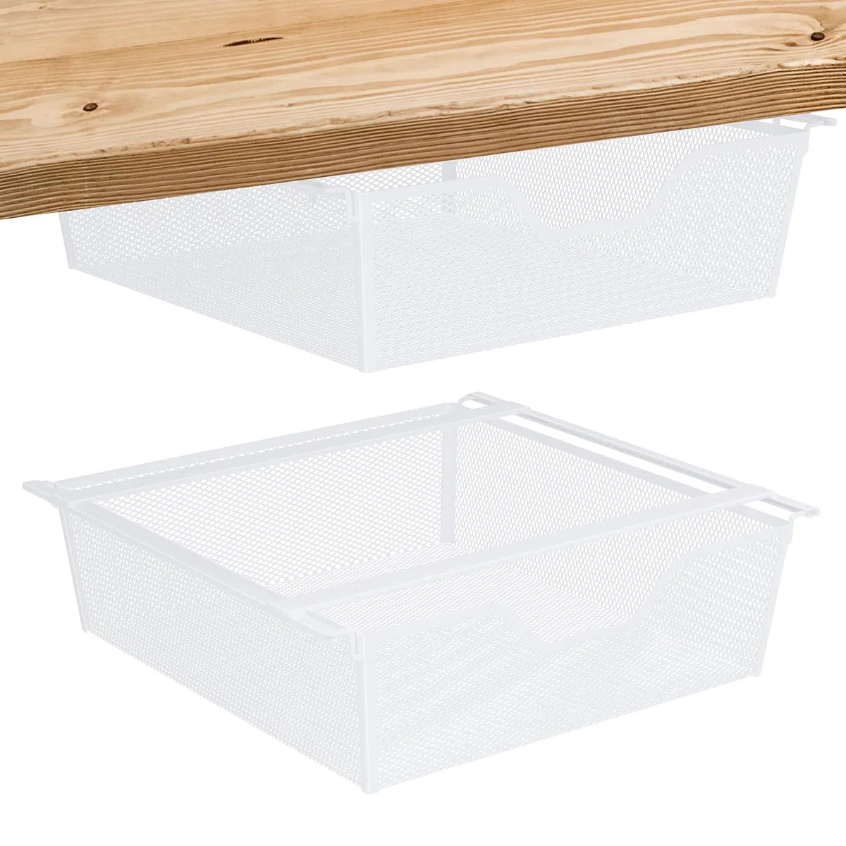 Nandae Cesta de almacenamiento para debajo del armario, 2 cestas colgantes de metal, cesta colgante debajo del armario, cesta colgante de metal, para Cocina, Oficina, Armarios, Almacenaje en Armarios