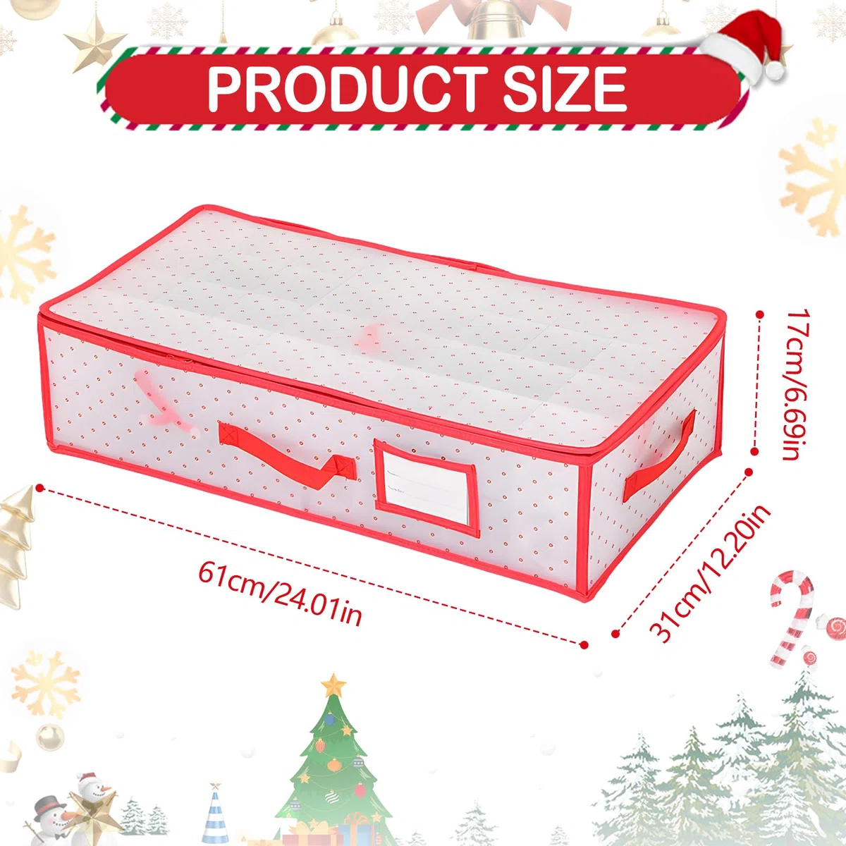 Caja Almacenamiento Bolas Navidad, Caja Transparente Rectangular Con Divisores 64 Compartimentos Organizador Adornos Navidad Plegable Para Decoraciones Navideñas 61x31x17 Cm