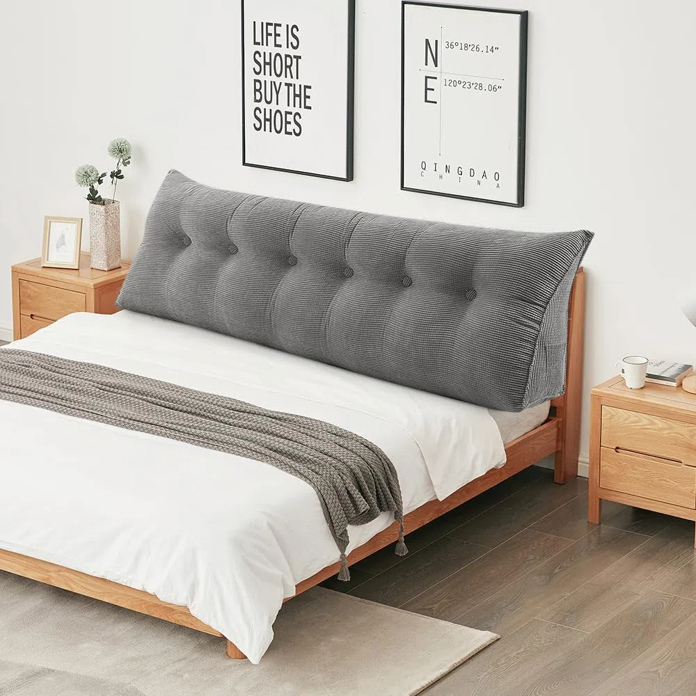 OHMG - Cojín grande para cabecera de cama, XXL, cojín de respaldo gris, cojín de lectura, cojín de apoyo lumbar, respaldo de tamaño, travesaño de posicionamiento suave, 180 x 50 x 20 cm