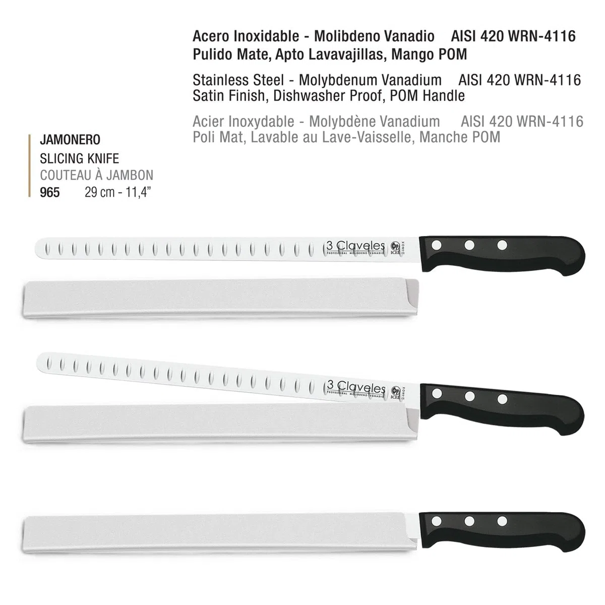 Juego Profesional de Soporte Jamonero Plegable en Acero Inoxidable y Cuchillos 3 Claveles, Funda y Chaira (TC01737K2)