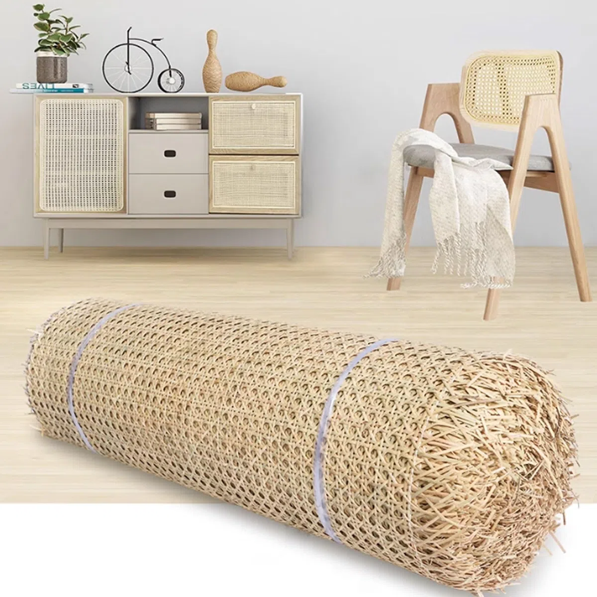 Ratan Rollo Mimbre 60 x 200 cm, Rejilla Mimbre, Mimbre Natural, Mimbre Rollo, Rattan, Rollo Ratan, Ratan Natural por Metros, Rollo de Mimbre para Muebles, Silla ratan Aparador Cabecero(50x150cm)