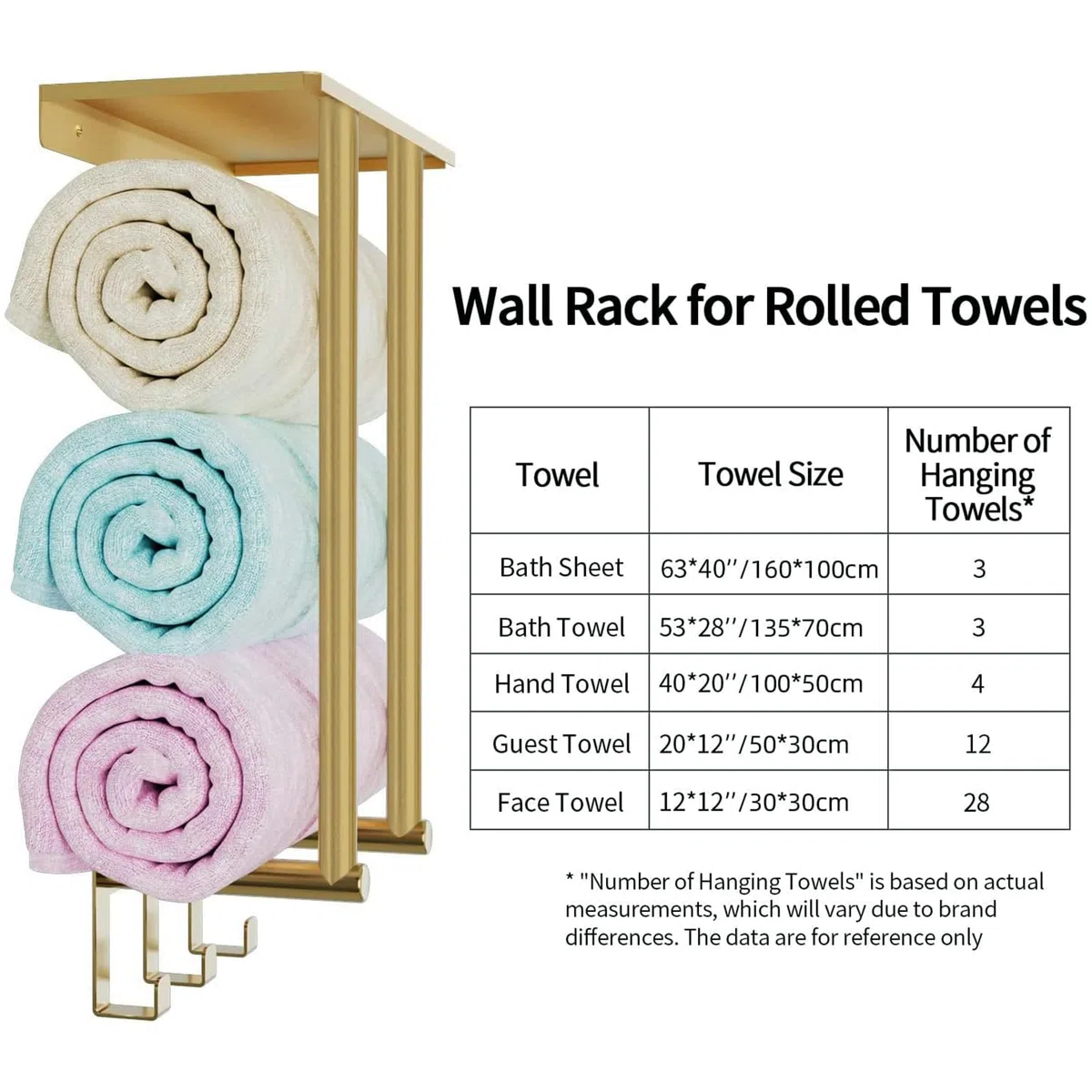 Toalleros de Baño Pared BETHOM Dorado 50 CM Colgador de Toallas para el Baño con Balda y 3 Ganchos Acero Inoxidable Soporte Toallas Baño de Almacenamiento para Toallas 3 Enrolladas