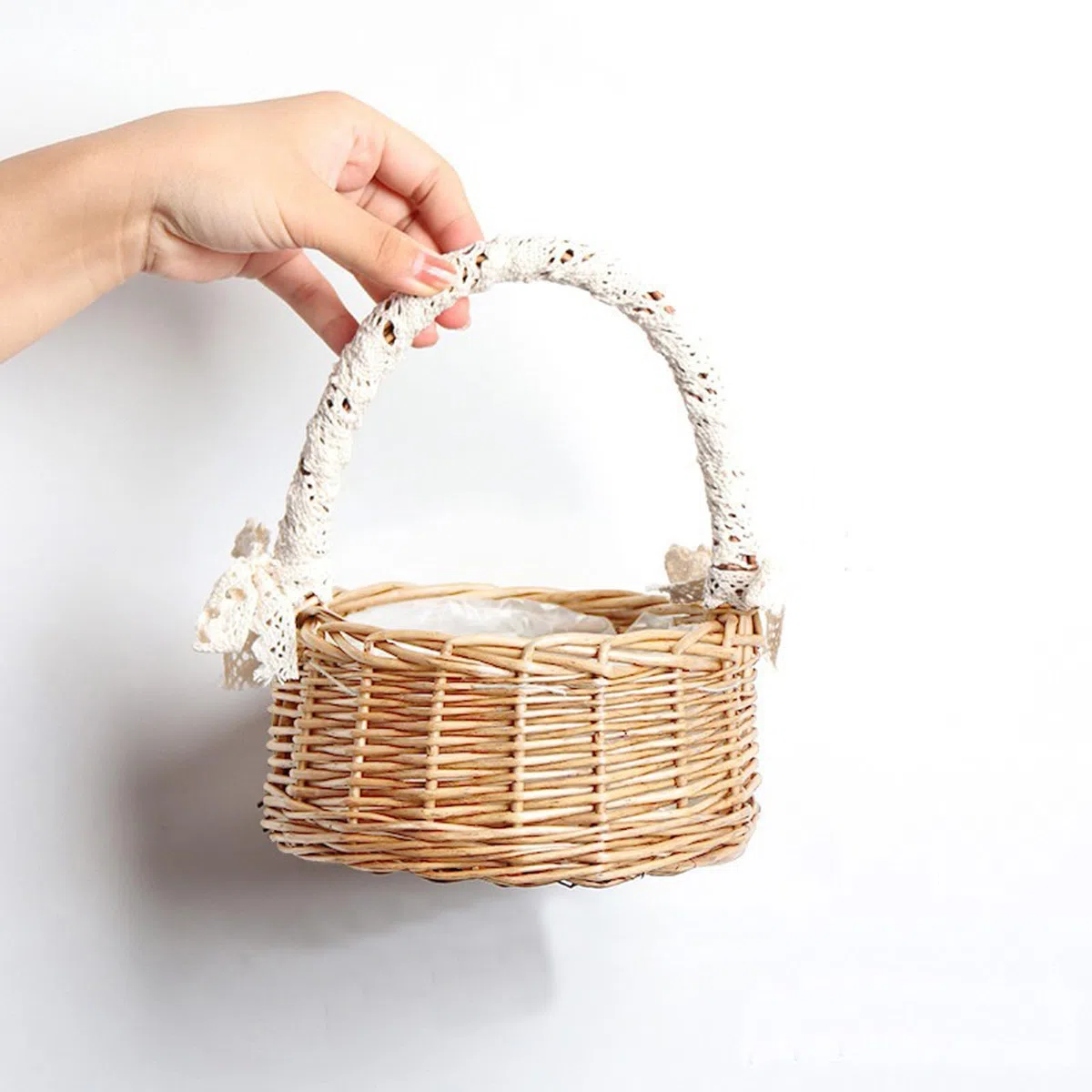 2 Piezas Cestas Pequeñas Mimbre con Asa, Boda Flor Cesta, Cesta de Paja, Cesta para Comuniones, Cestas Tejidas con Lazo, Cesta de Flores Tejida para Boda Ceremonia Fiesta, Decoración Del Jardín