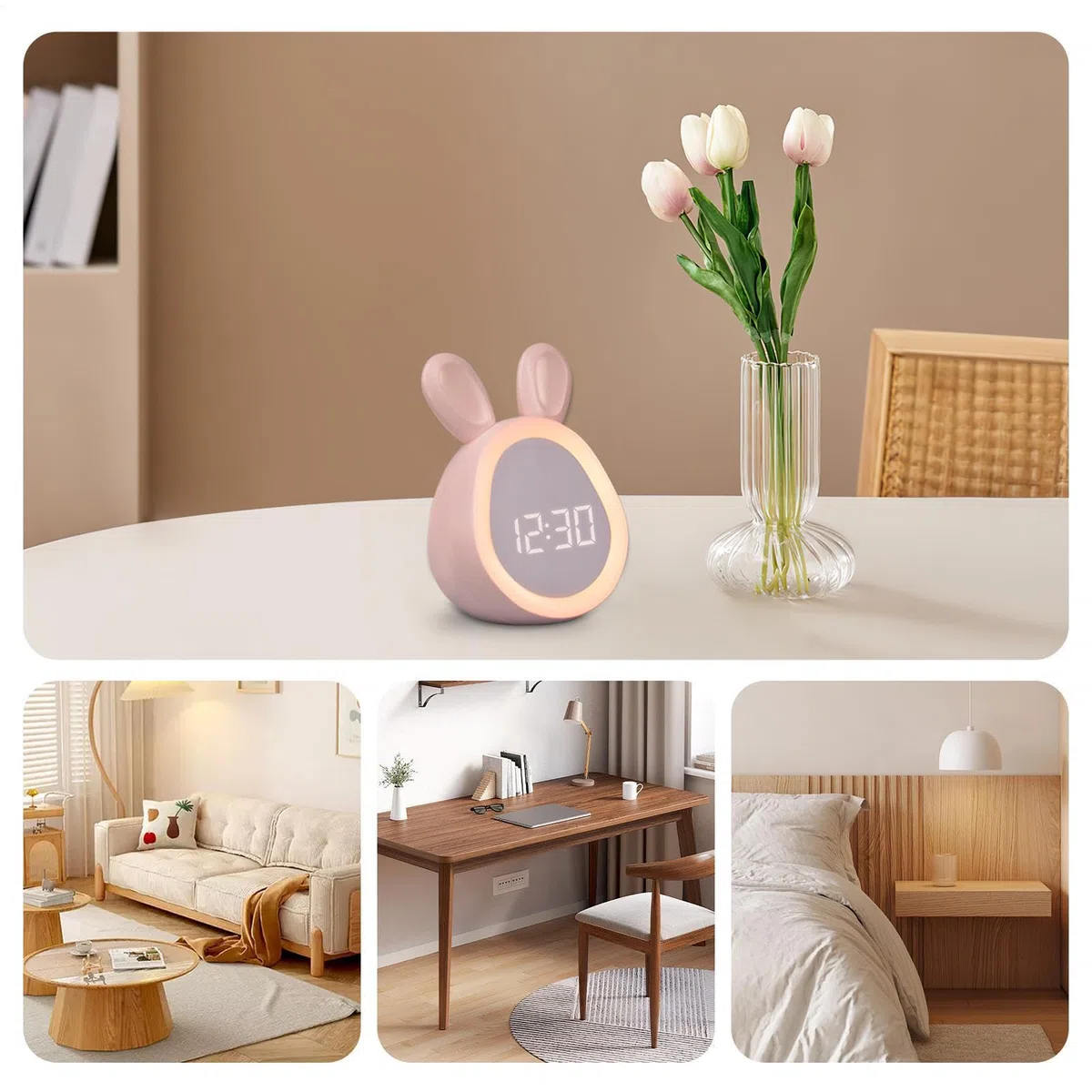 Despertador para niños,Despertador para niños - Despertador para niñas con diseño de conejo | Reloj despertador digital, relojes digitales para dormitorios, reloj con luz nocturna para niños pequeños,