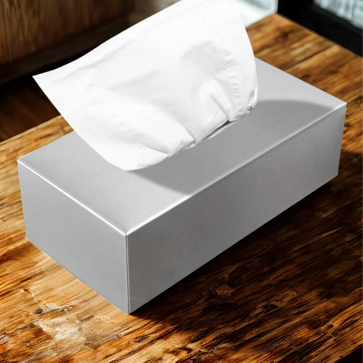 Caja de pañuelos de acero inoxidable, caja para pañuelos de papel de pared, dispensador de pañuelos de acero inoxidable, dispensador de pañuelos plateados, para baño, cocina, 23,8 x 12 x 7,4