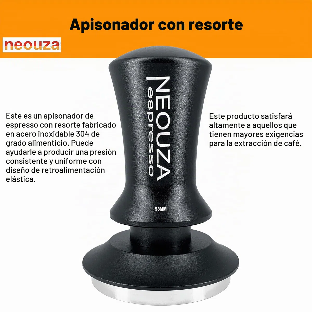 NEOUZA Herramienta de accesorios de máquina de café, antiadherente, mango refinado, base plana de acero inoxidable (51 mm, negro mate)
