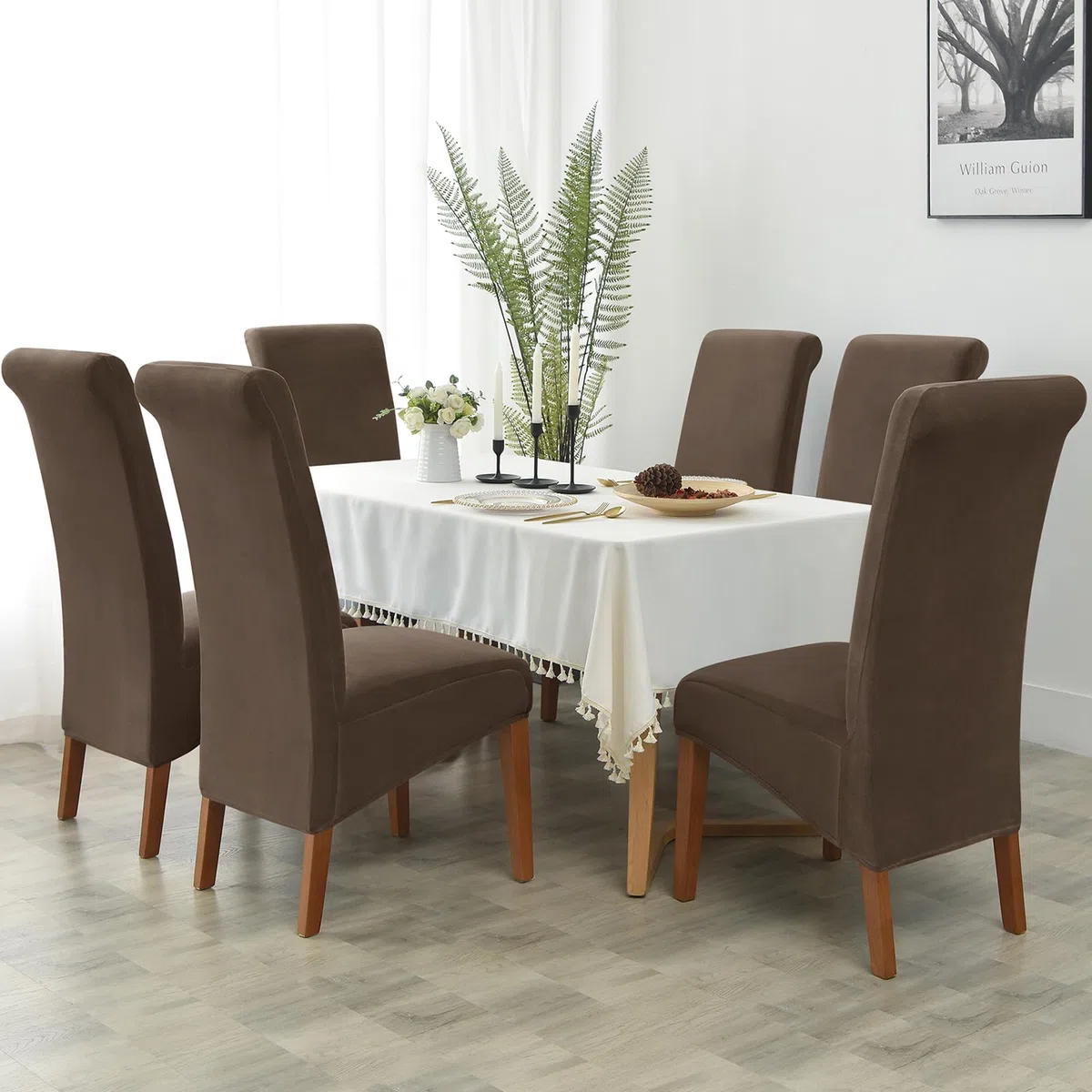 Alishomtll Juego de 4 fundas universales elásticas de terciopelo para sillas de comedor grandes, lavables, extraíbles, para cocina, banquetes, bodas, fiestas (marrón, 4 unidades)