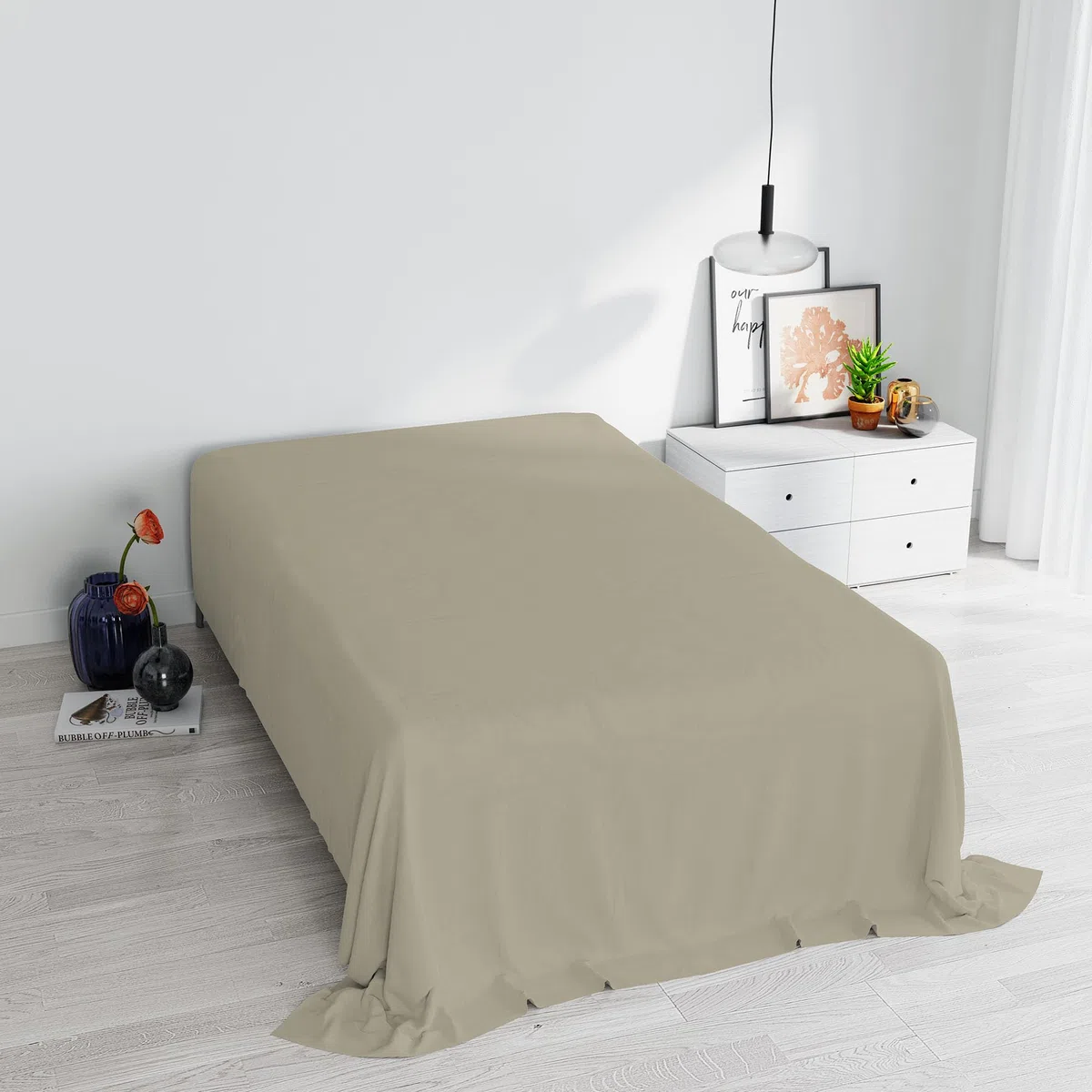 Italian Bed Linen Max Color Sábana Encimera, 100% Algodón, Gris (Tortora), 180x300 cm