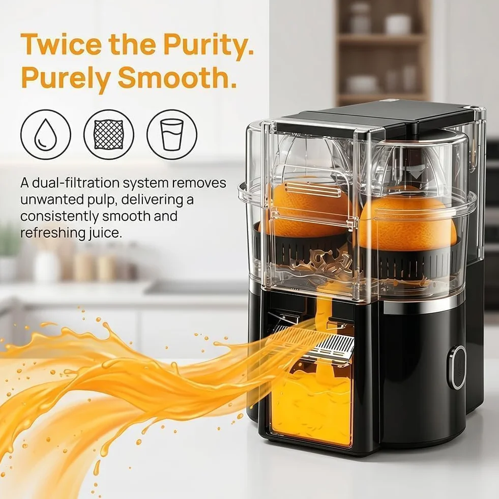 Exprimidor De Cítricos Automático De Doble Cabezal, Exprimidor Cítricos | Juice Maker con motor de 18000 Rpm, extractor de jugo inalámbrico de 2 velocidades para naranjas, limones y limas(Black)