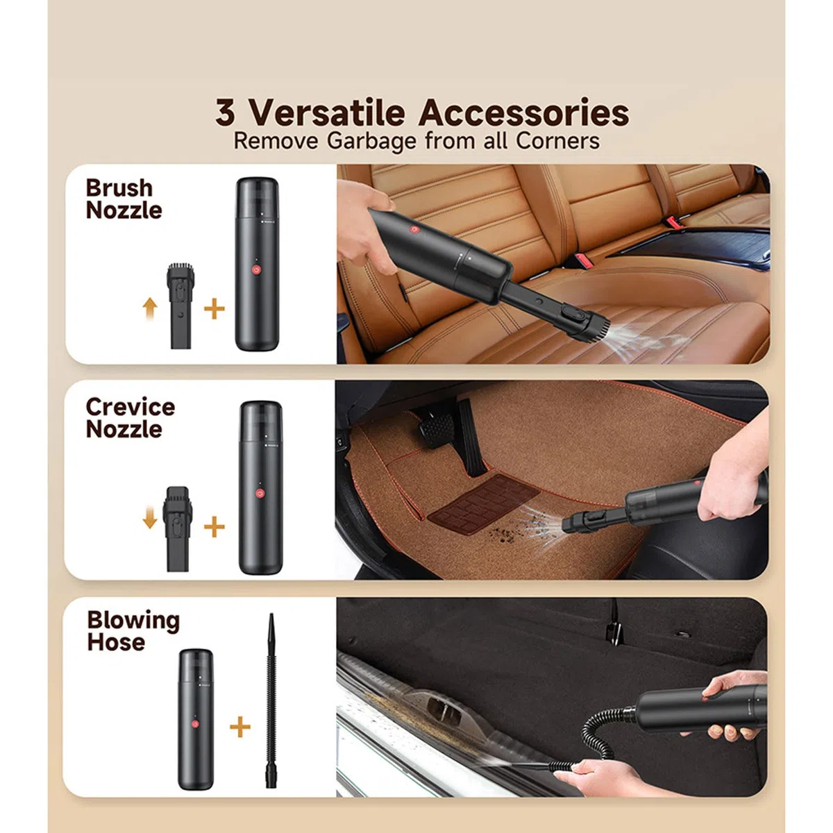 aspiradora para Coche, Aspiradora de Coche Recargable por USB, Potente succión
