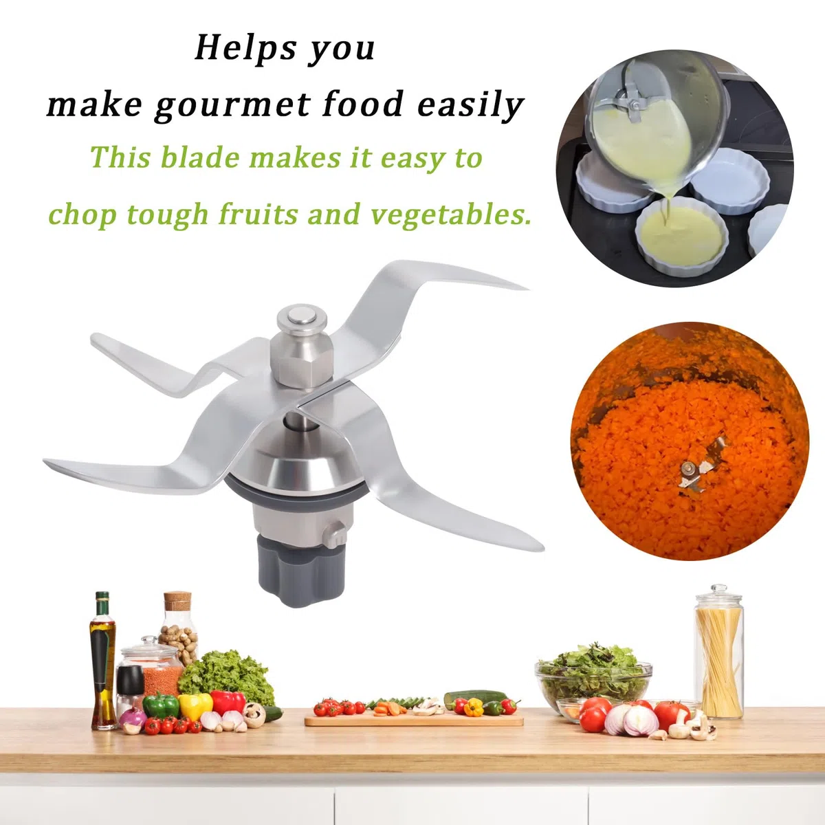 Poweka Cuchilla de Repuesto Compatible con Silvercrest Monsieur Cuisine Connect y Monsieur Cuisine Smart Robot de Cocina en Acero Inoxidable con Junta y Cepillo de Limpieza