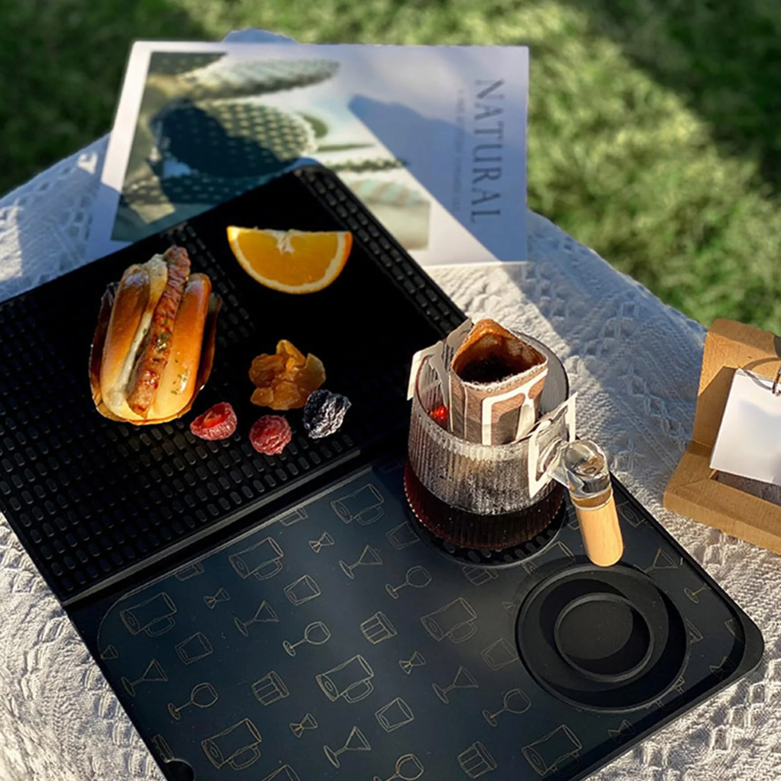 Alfombrilla plegable con tabla de cortar extraíble y bandeja Ed integrada para camareros profesionales, cocina para preparar y servir alimentos
