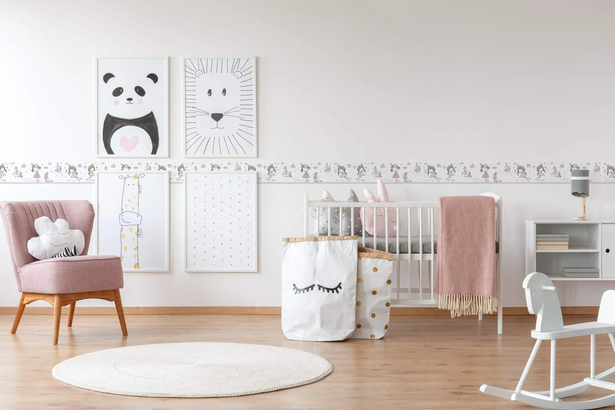 Lovely Kids Cenefas Adhesivas Para Los Niños Magic Princess 5.00 m x 0.155 m Rosa Gris Blanco Fabricado en Alemania de A.S. Création 403755