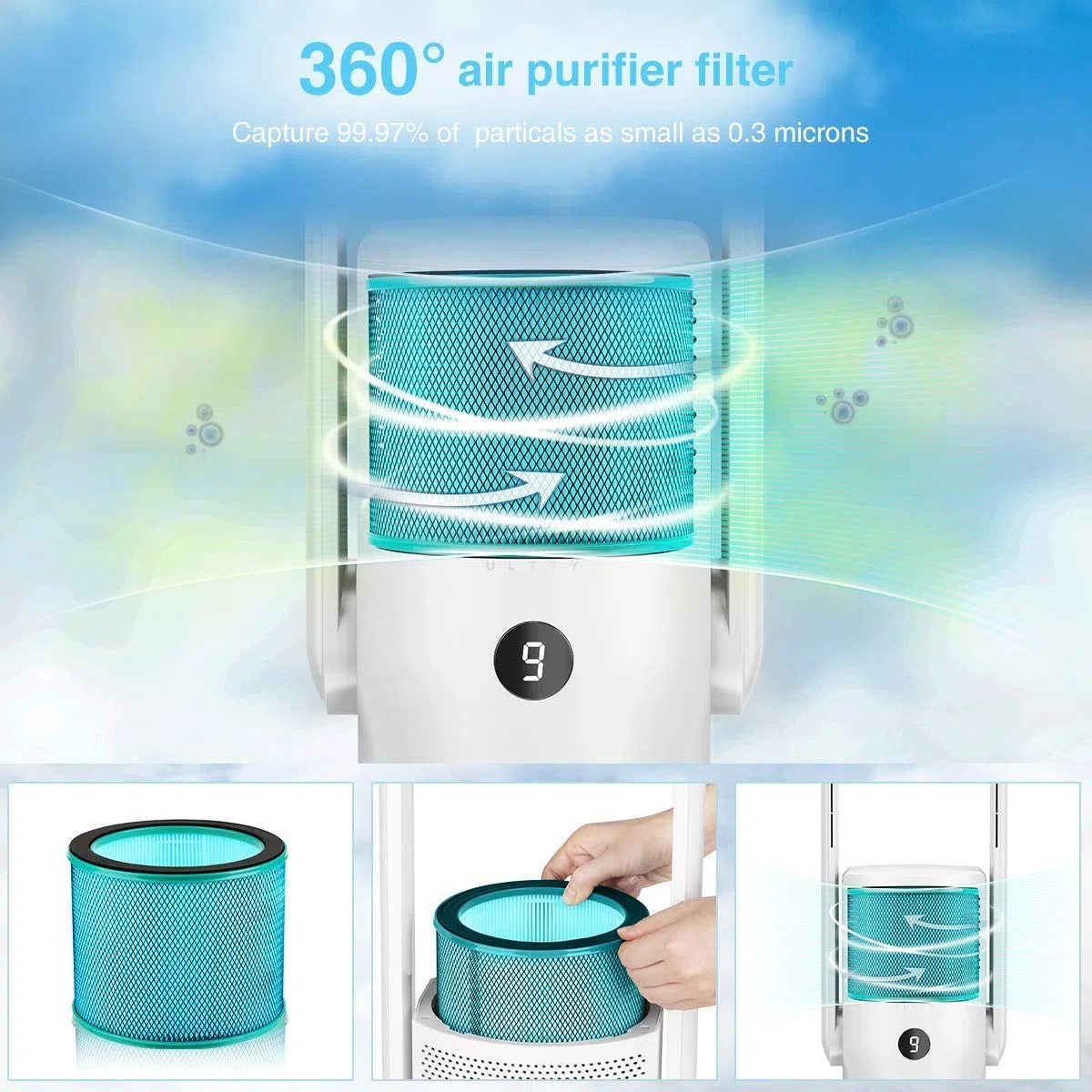 Reemplazo de filtro HEPA H13 para ventilador purificador de aire ULTTY, compatible con los modelos de ventilador CR020 / CR021