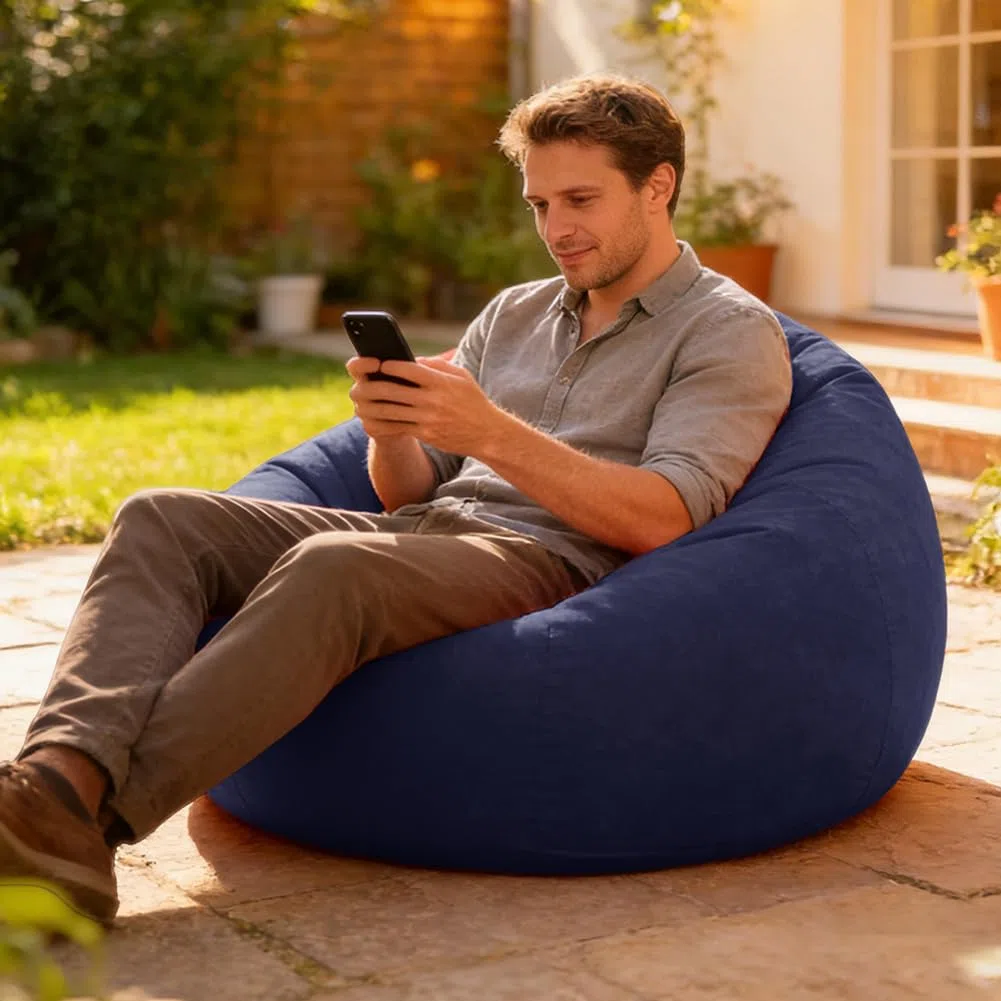 Sofá y sillón hinchable – Cómodo sofá plegable para salón, camping y jardín, inflable rápido y lavable, sillón individual para relajación y ocio (azul)