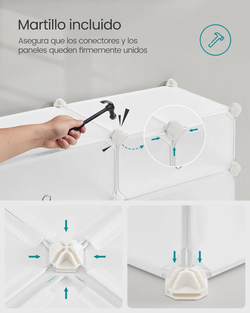 SONGMICS Zapatero Modular con 10 Compartimentos, Estantería Modular de Plástico, DIY, Zapatero con Puerta, con Martillo, Blanco LPC010WH01