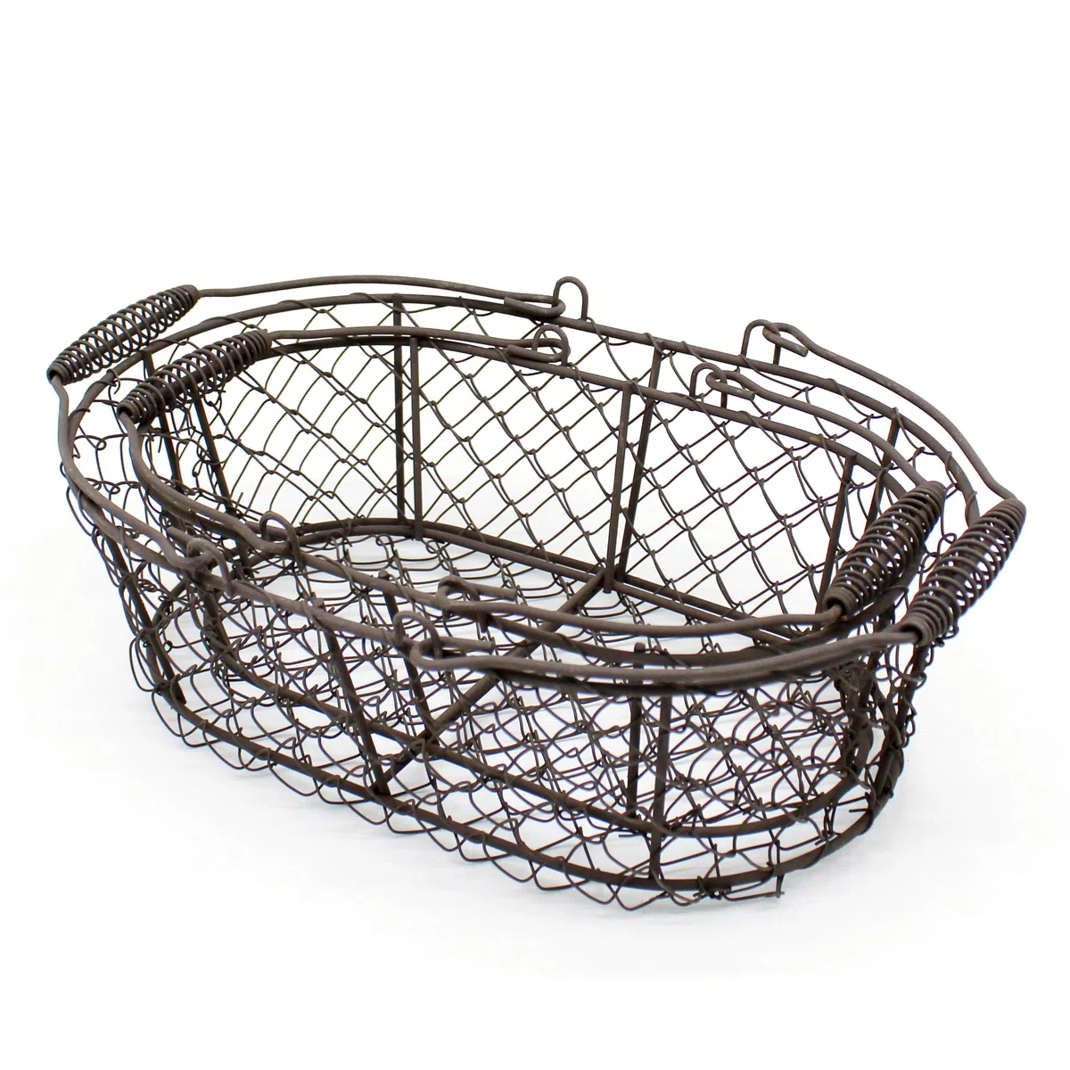 CVHOMEDECO. Cesta ovalada de alambre para huevos Cesta de alambre para frutas con asa Primitives Cesta de almacenaje estilo vintage. Oxidado, Juego de 2