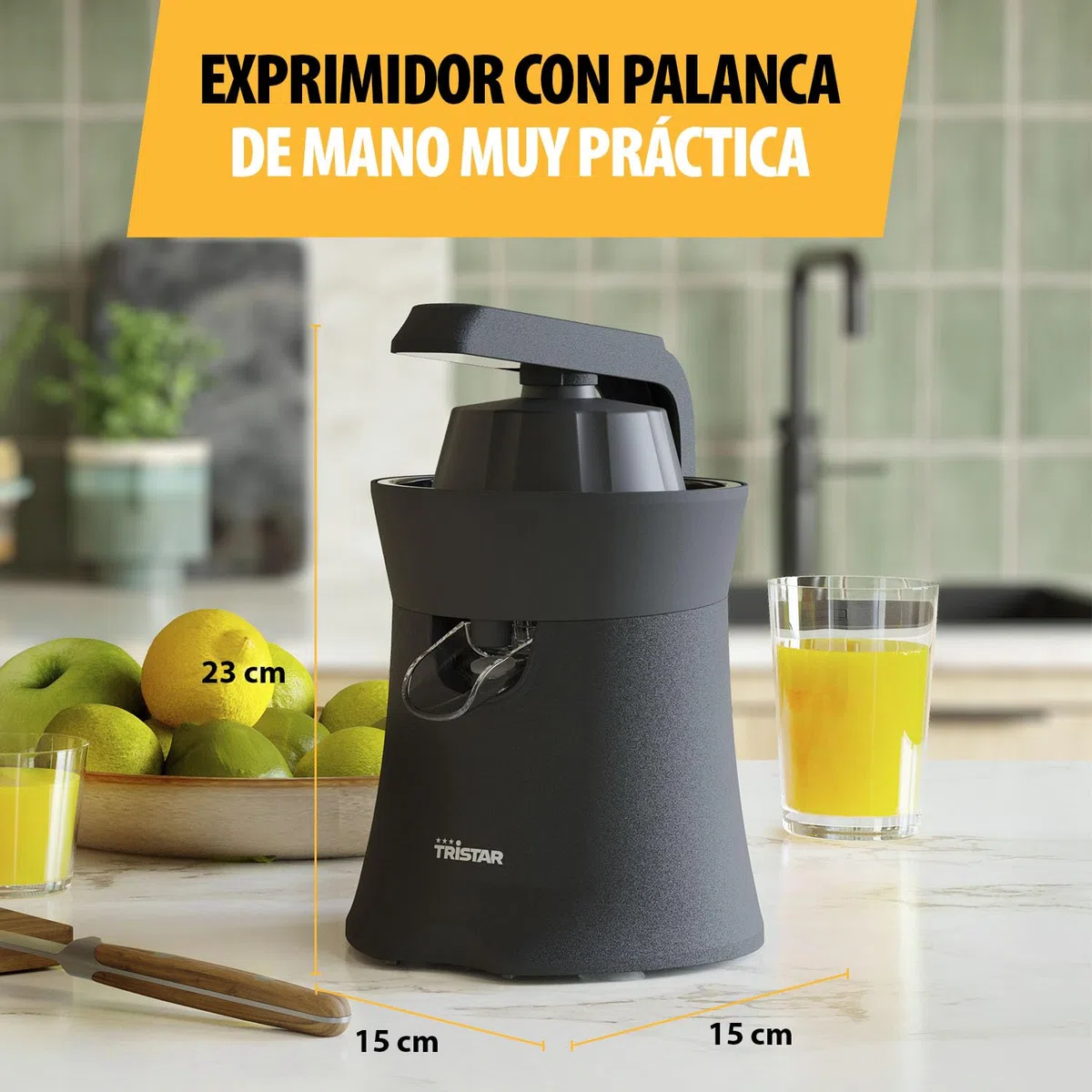 Tristar Exprimidor de cítricos | Piezas aptas para lavavajillas | 2 conos de prensa | Palanca de prensado fácil de usar | Filtro de pulpa | Servicio directo | CP-3015
