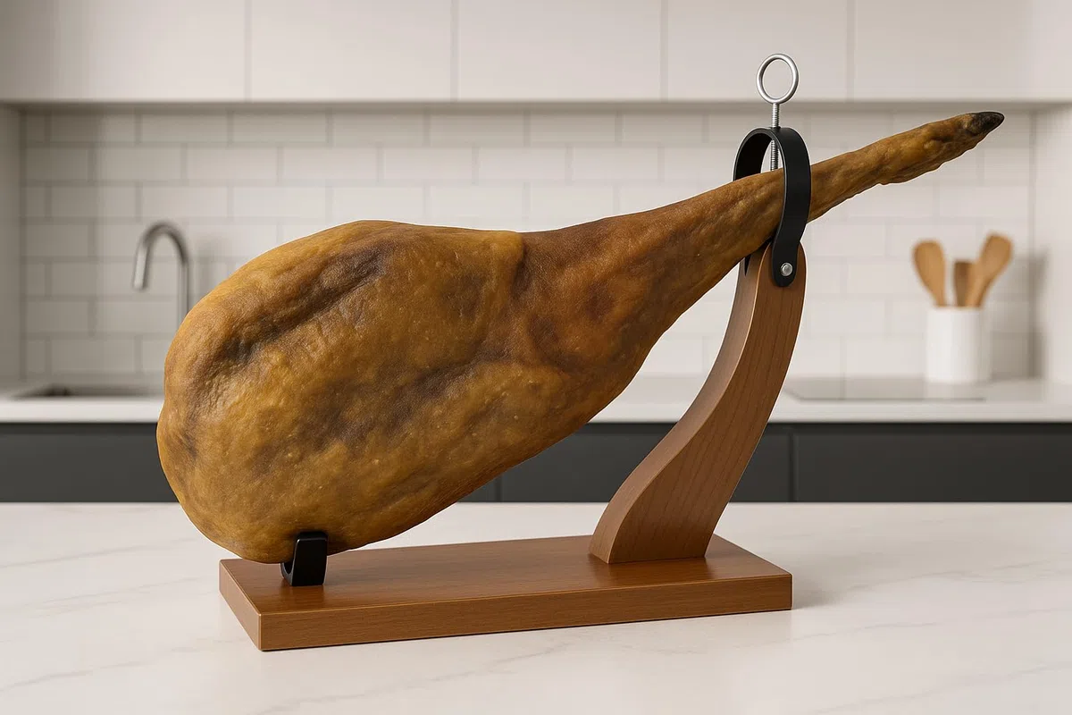 FERRETERIA LEPANTO Jamonero HuelvaEco, Soporte jamonero para Jamones y Paletillas, Jamonera de Uso Domestico y Restaurantes (Set Negro)
