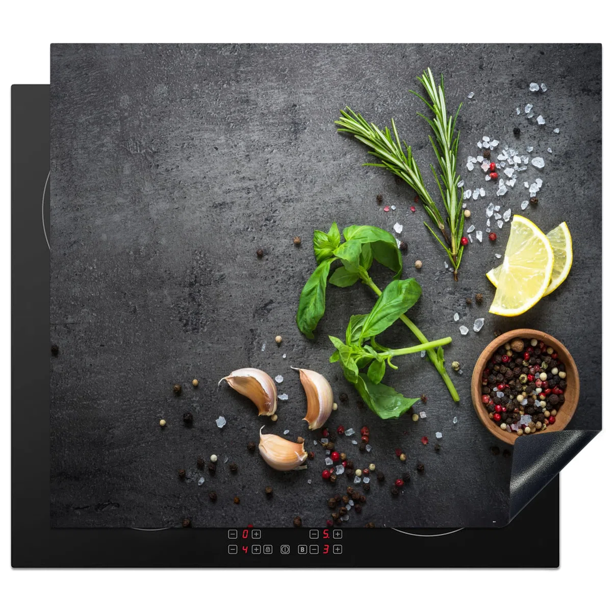 KitchenYeah© Cubre Vitrocerámica - Protector Vitroceramica Induccion 60x52 cm - Tapa Vitroceramica - Protector de Vitroceramica Lima - Hierbas - Especias - Verde - Gris - Hormigón