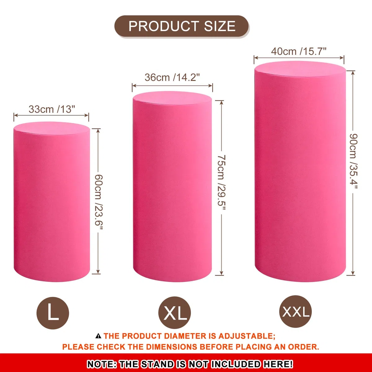 QUARKZMAN Juego De 3 Fundas Para Base De Cilindro Color Rojo Rosa, Funda Para Base De Pedestal Para Decoración De Fiestas, Solo Contiene Fundas De Cilindro (Tela Elástica - Grande)