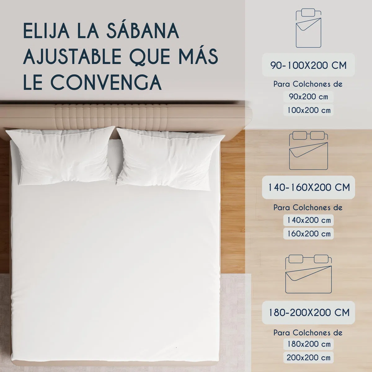 Dreamzie Sabanas 180x200 cm - 200x200 cm, Sabana Bajera para Colchones de hasta 37 cm de Altura, 100% Algodon 150 g/m² - Blanco- Certificada sin Productos Químicos (Oeko Tex)