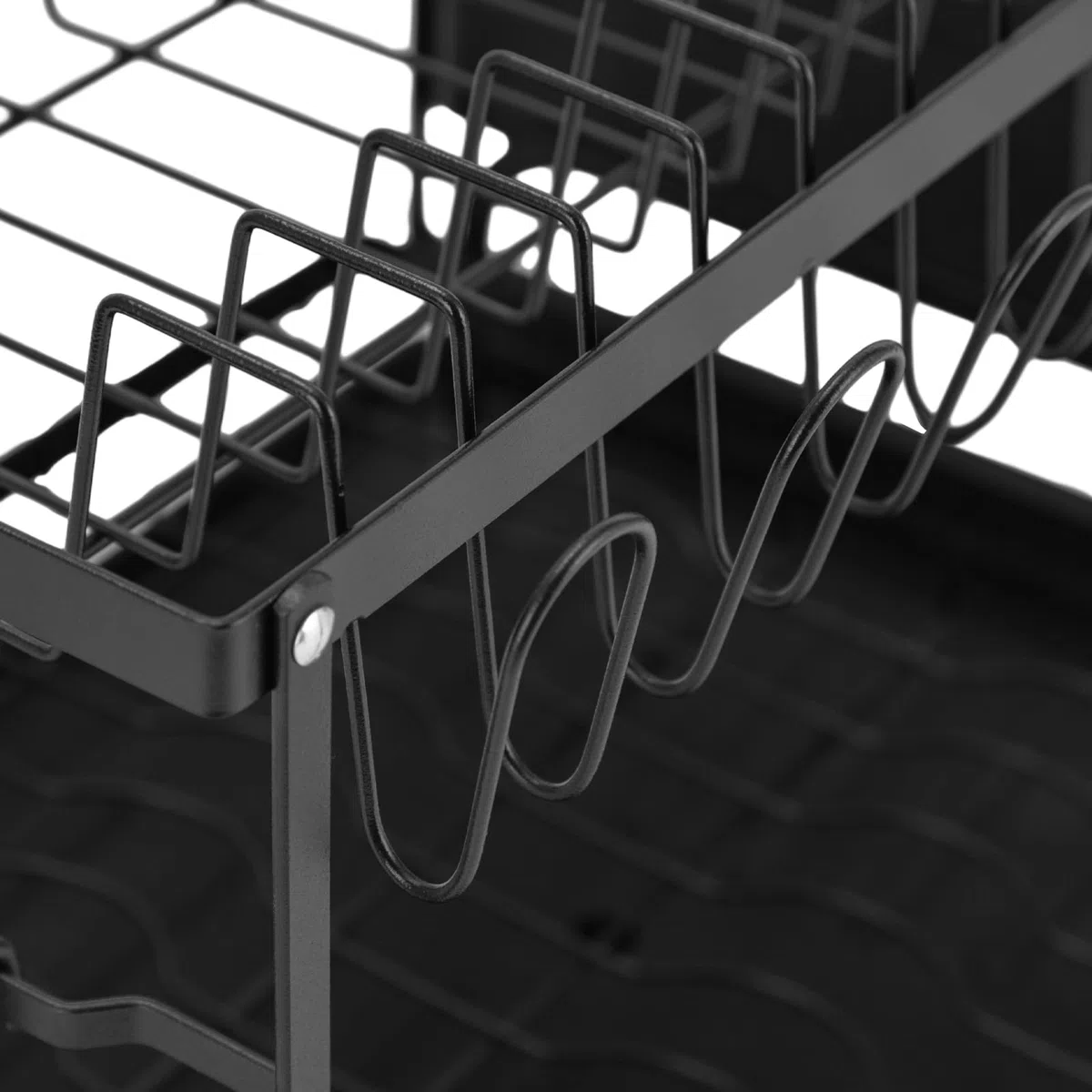 Escurreplatos de acero inoxidable, escurridor de platos, bandeja de goteo de 2 niveles, escurridor de platos para platos, tazas, tabla de cortar (negro)
