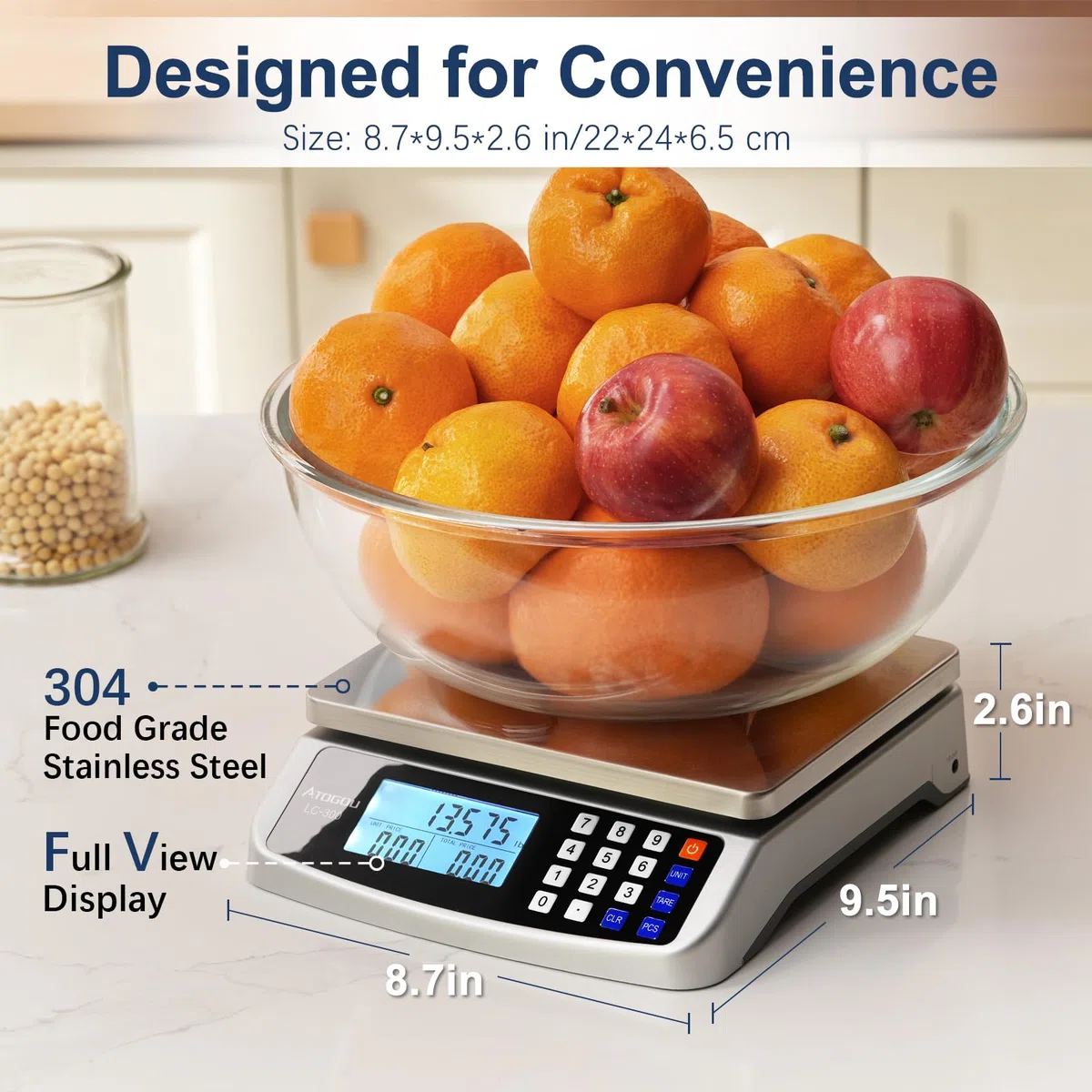 ATOGOU Báscula de alimentos de 110 libras, báscula de cocina comercial con cálculo de precios, utilizable, 0.05 oz/1 g, acero inoxidable 304, para cocinar, verduras, granja, industria, contar. LC300