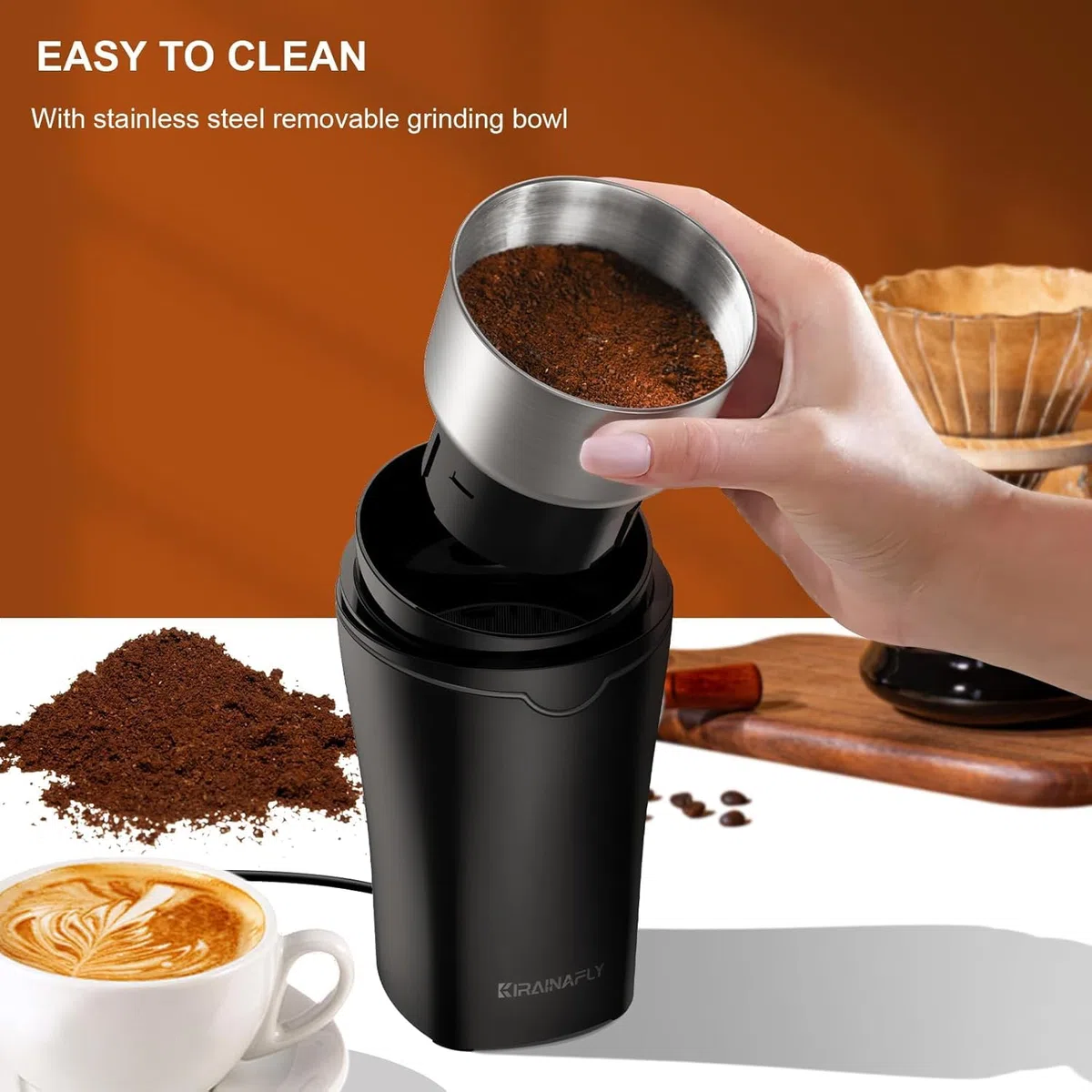 Molinillo Eléctrico para Especias, Molinillo Eléctrico para Granos de Café para Cocina, Cámara Extraíble de Acero Inoxidable, Perfecto para Granos de Café Especias Hierbas y Frutos Secos, Gris Oscuro