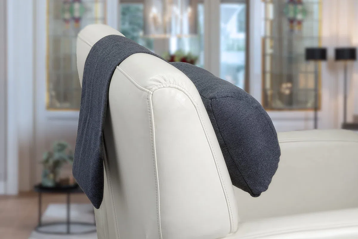 Almohada Confort Cervical para Sillones Reclinables y Sillas, 40cm de Ancho - Almohada Ajustable con Soporte Ergonómico y Contrapeso - Funda Lavable, Transpirable y Suave - Azul/Gris