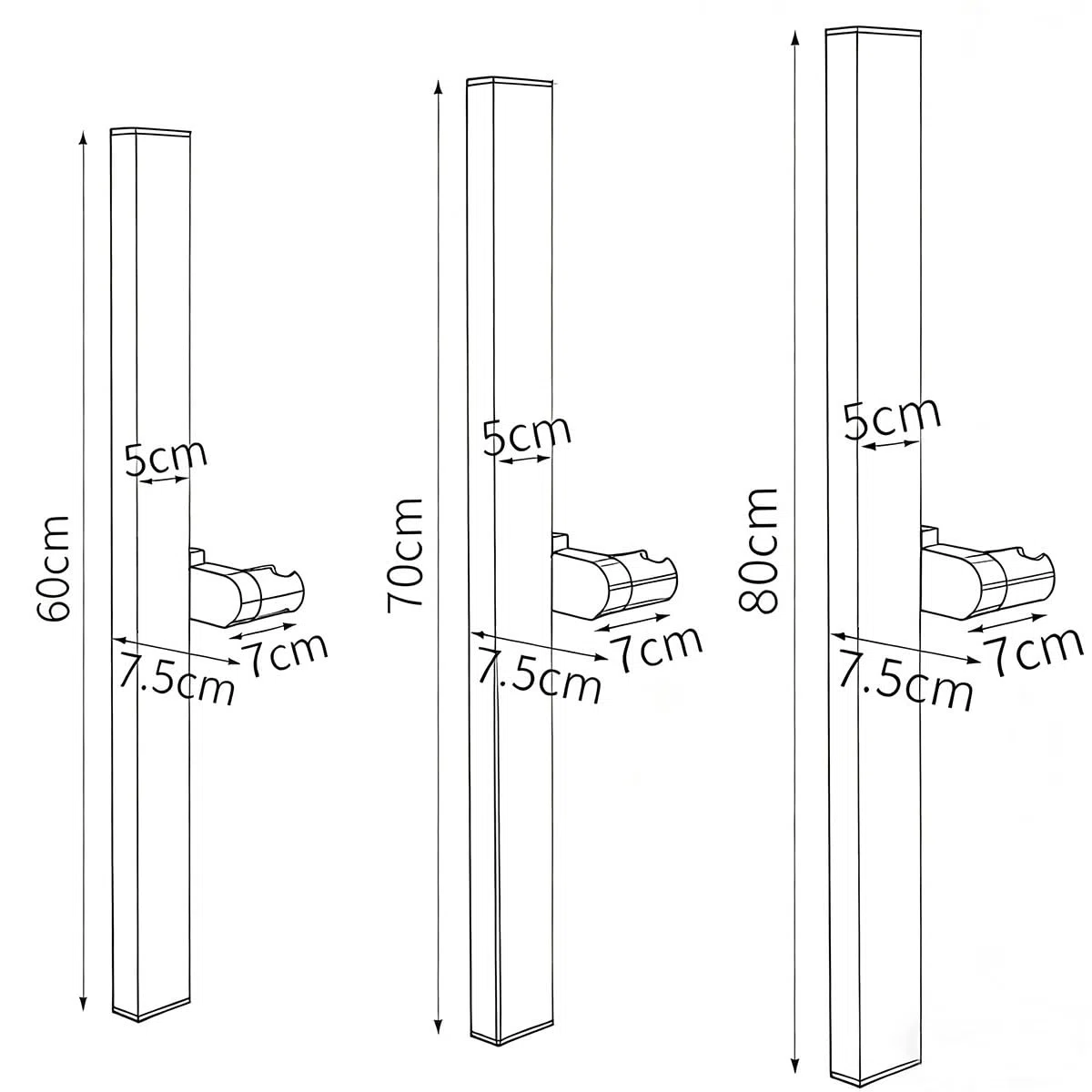 Barra elevadora cuadrada de ducha de 60/70/80 cm, barra deslizante de ducha con soporte giratorio de 360°, kit de riel deslizante de ducha de aluminio montado en la pared (80 cm, negro)