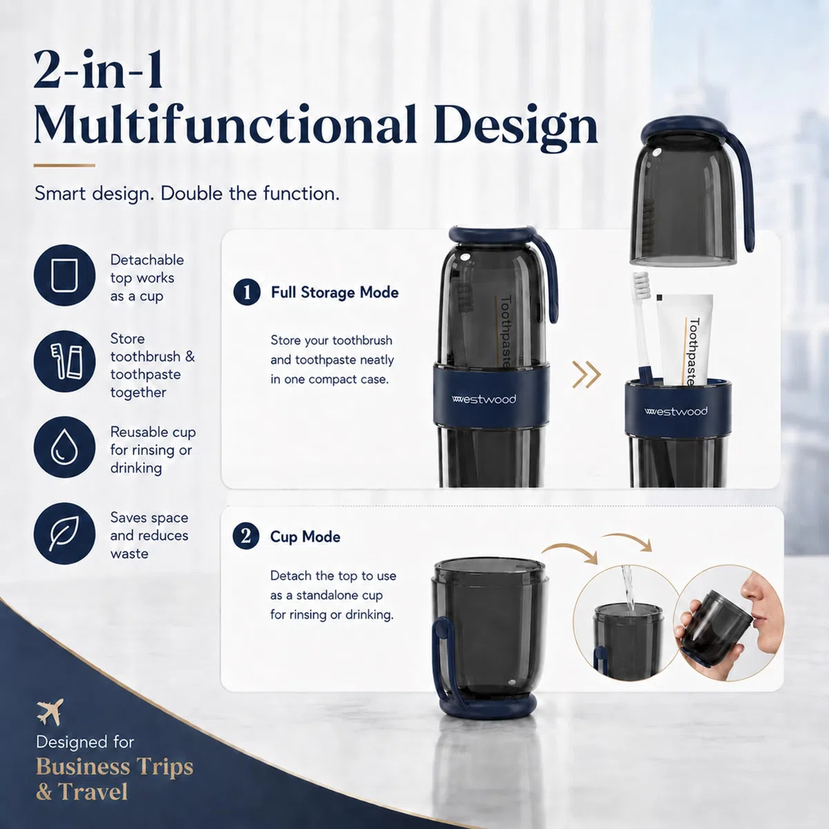 HyJeryty Estuche de plástico negro de lujo para cepillo de dientes de viaje con tapa, vaso portátil para cepillo de dientes de viaje, contenedor de almacenamiento para escuela, camping, viaje de