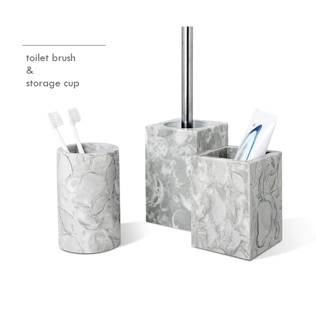 Juego de dispensador de jabón avanzado gris, juego de accesorios de baño de mármol, encimera de baño y decoración de cocina de estilo rústico, juego de soporte para cepillo de dientes poroso ade